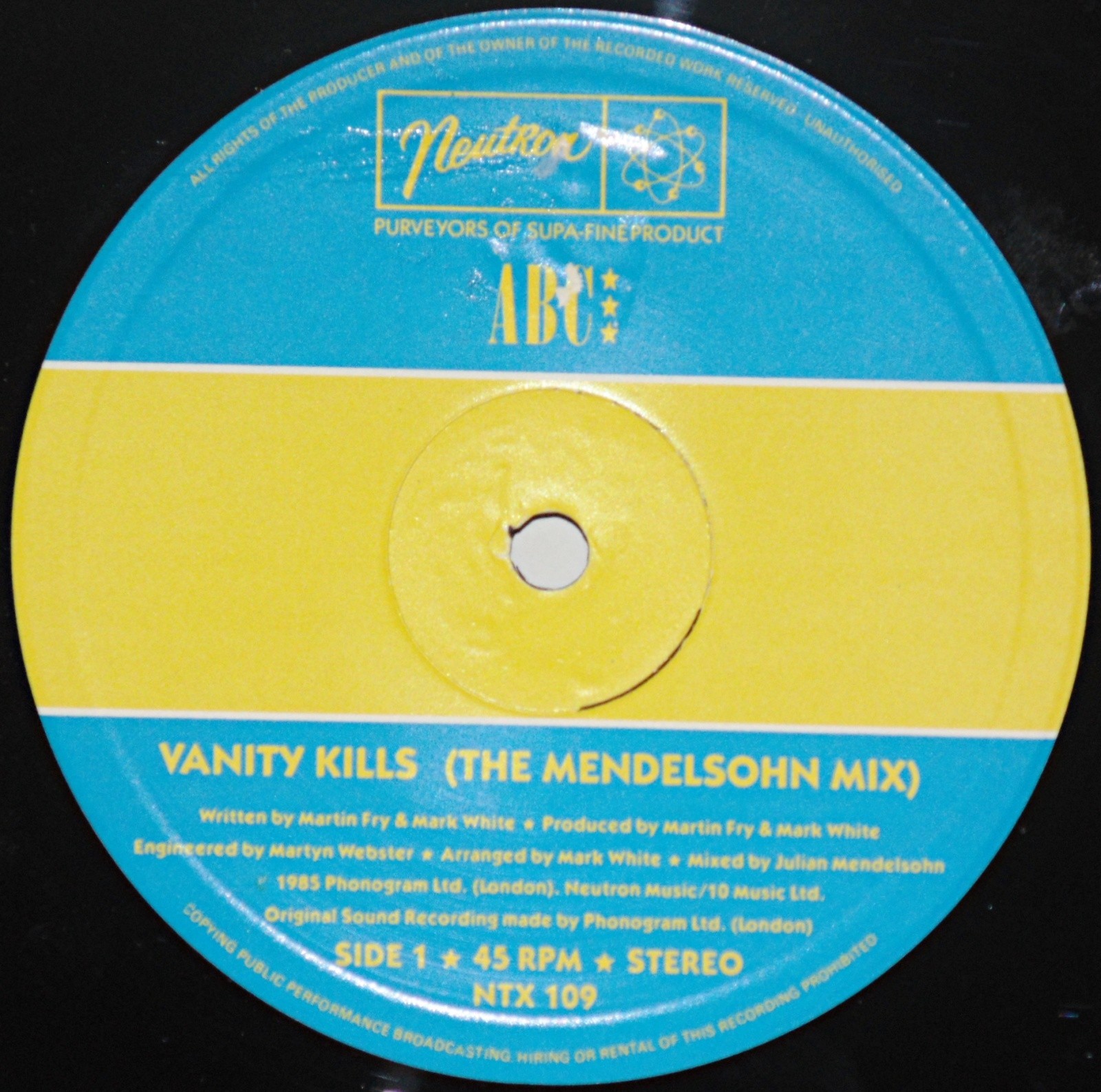 ABC Vanity Kills 12″ Orig 1985 UK Neutron VG+ Synth Pop New Wave Vinyl NTX 109