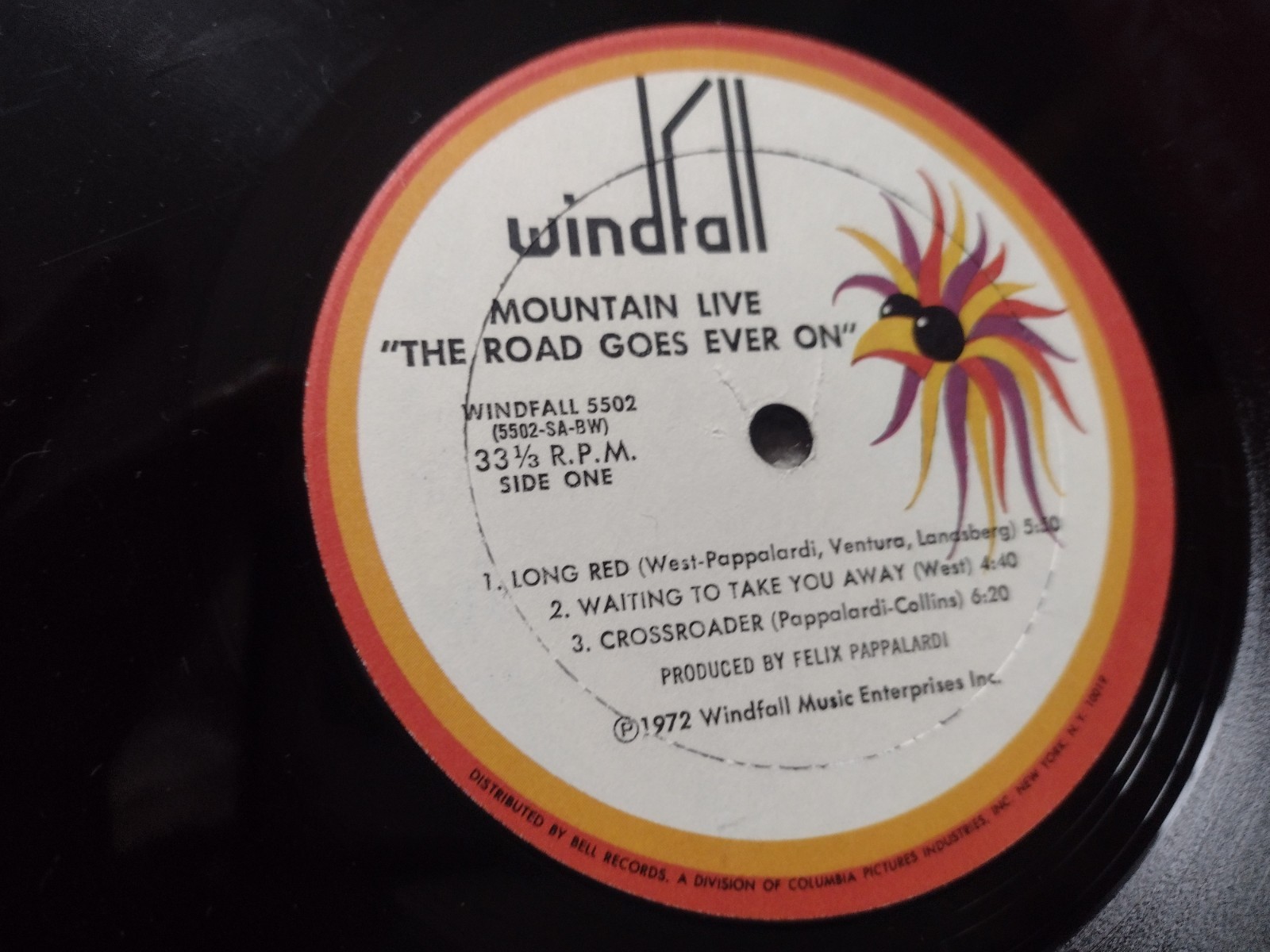 MOUNTAIN lp LIVE THE ROAD GOES EVER ON Leslie West 1972 WINDFALL 5502 Bell VG