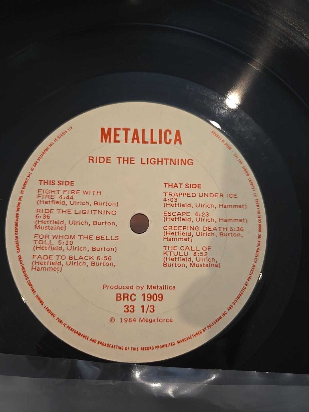 Metallica ‎– Ride The Lightning 1984 Canada Banzai – Vinyl Record LP Album VG