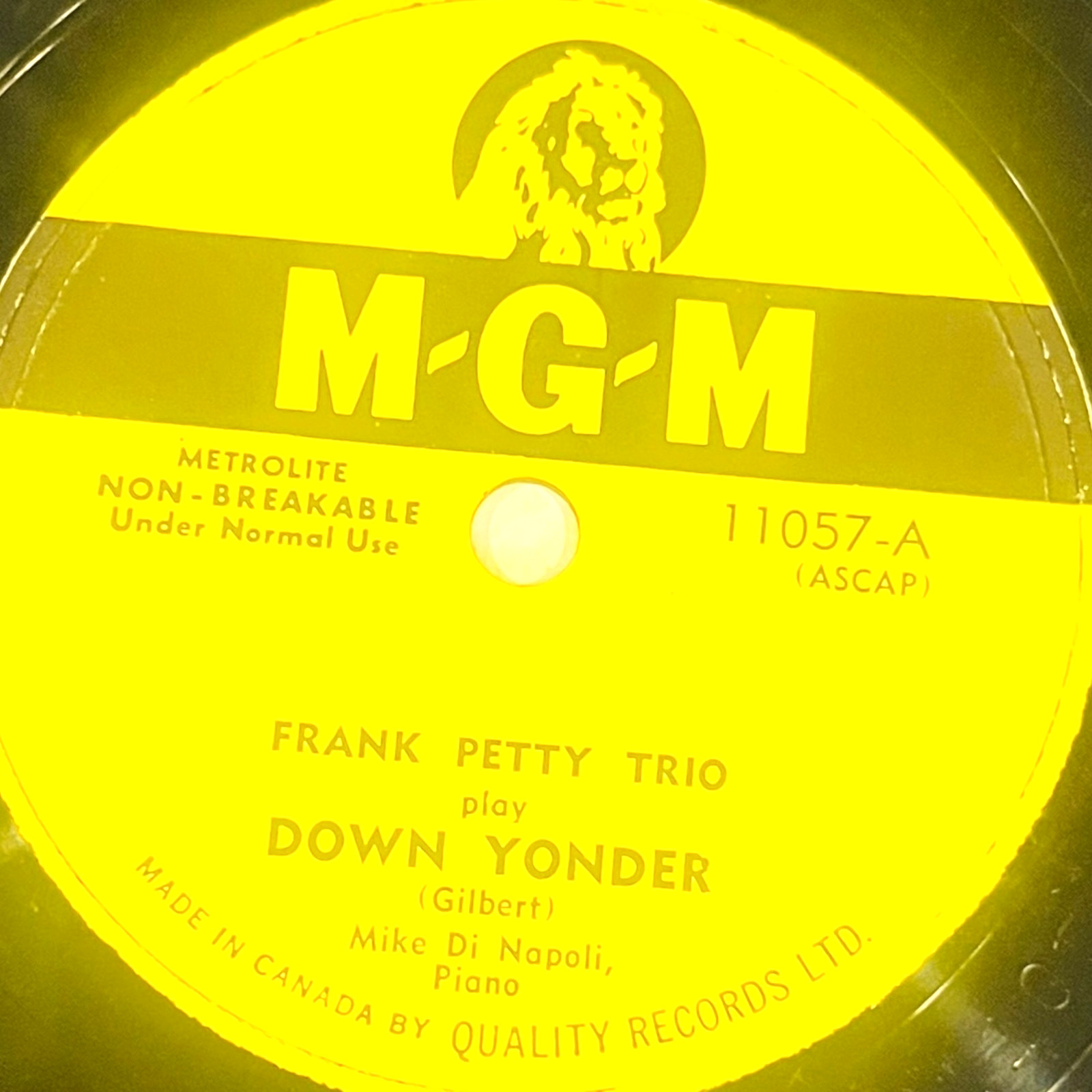 FRANK PETTY TRIO – Down Yonder / Precious – MGM Record 11057 – 10″ 78rpm