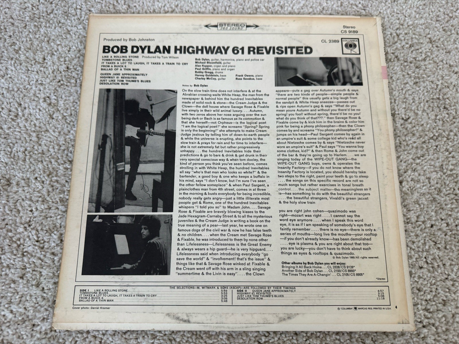 Bob Dylan Highway 61 Revisited LP Columbia CS 9189 360 Sound Stereo US Press