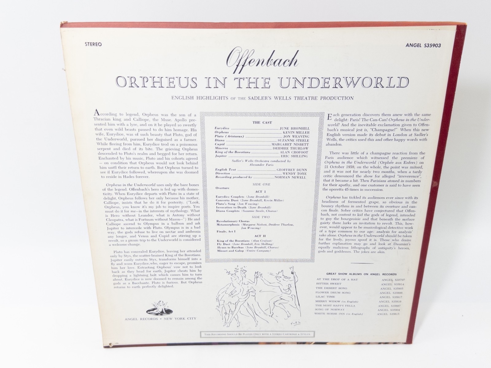 Offenbach Orpheus in the Underworld LP Record 1961 Angel Records Opera, VG+ Nice