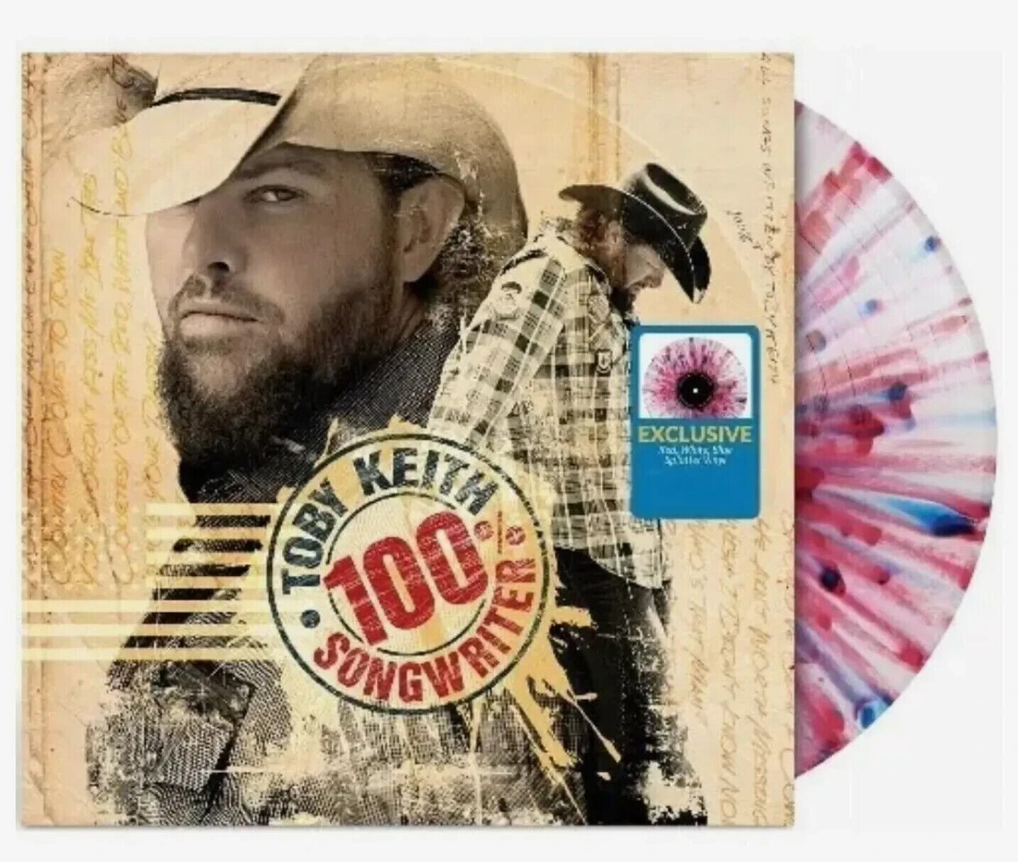 Toby Keith 100% Songwriter Exclusive Red White Blue Splatter Colored Vinyl – NEW