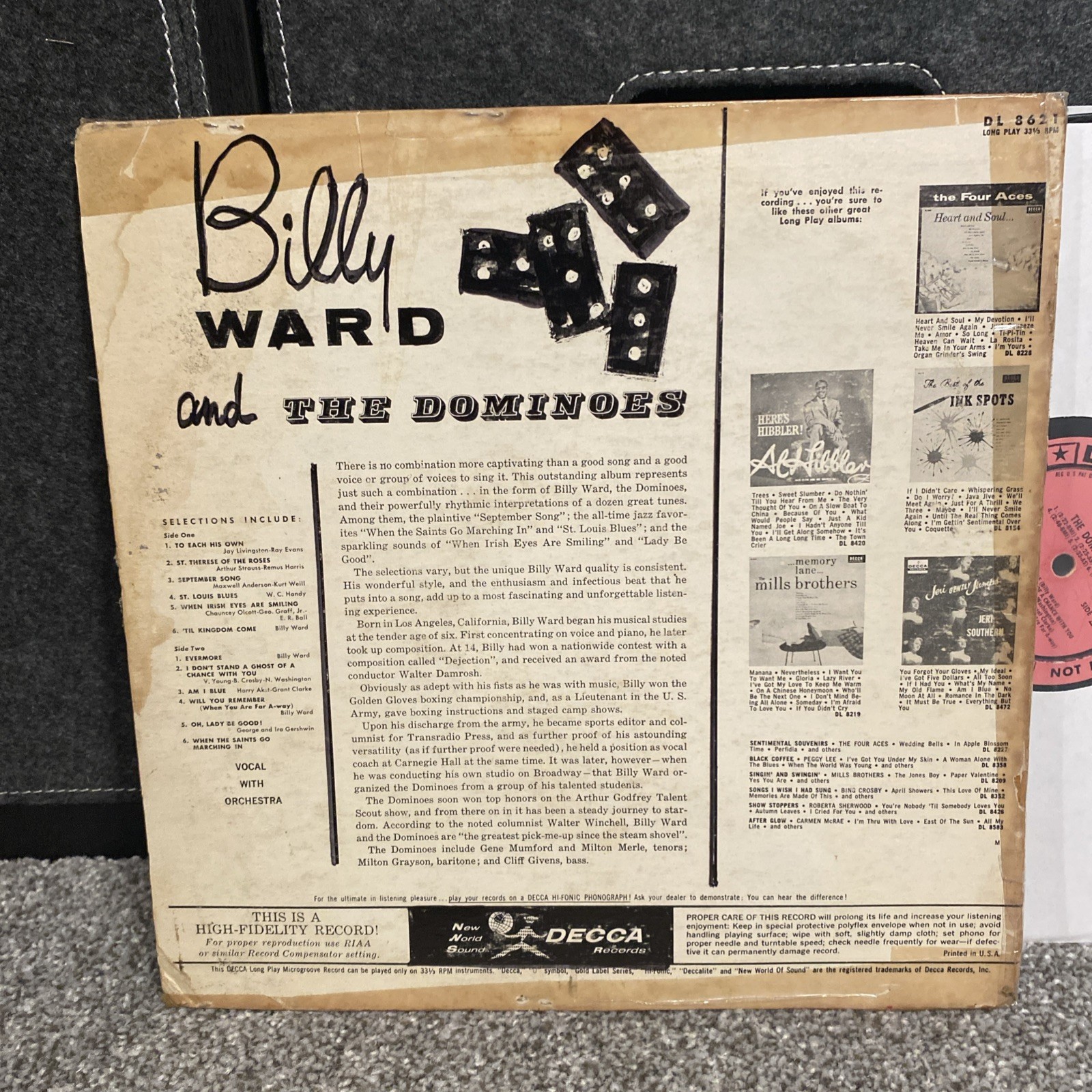 Original Billy Ward And The Dominoes 1958 Pink Label Promo DJ WLP Decca DL8621