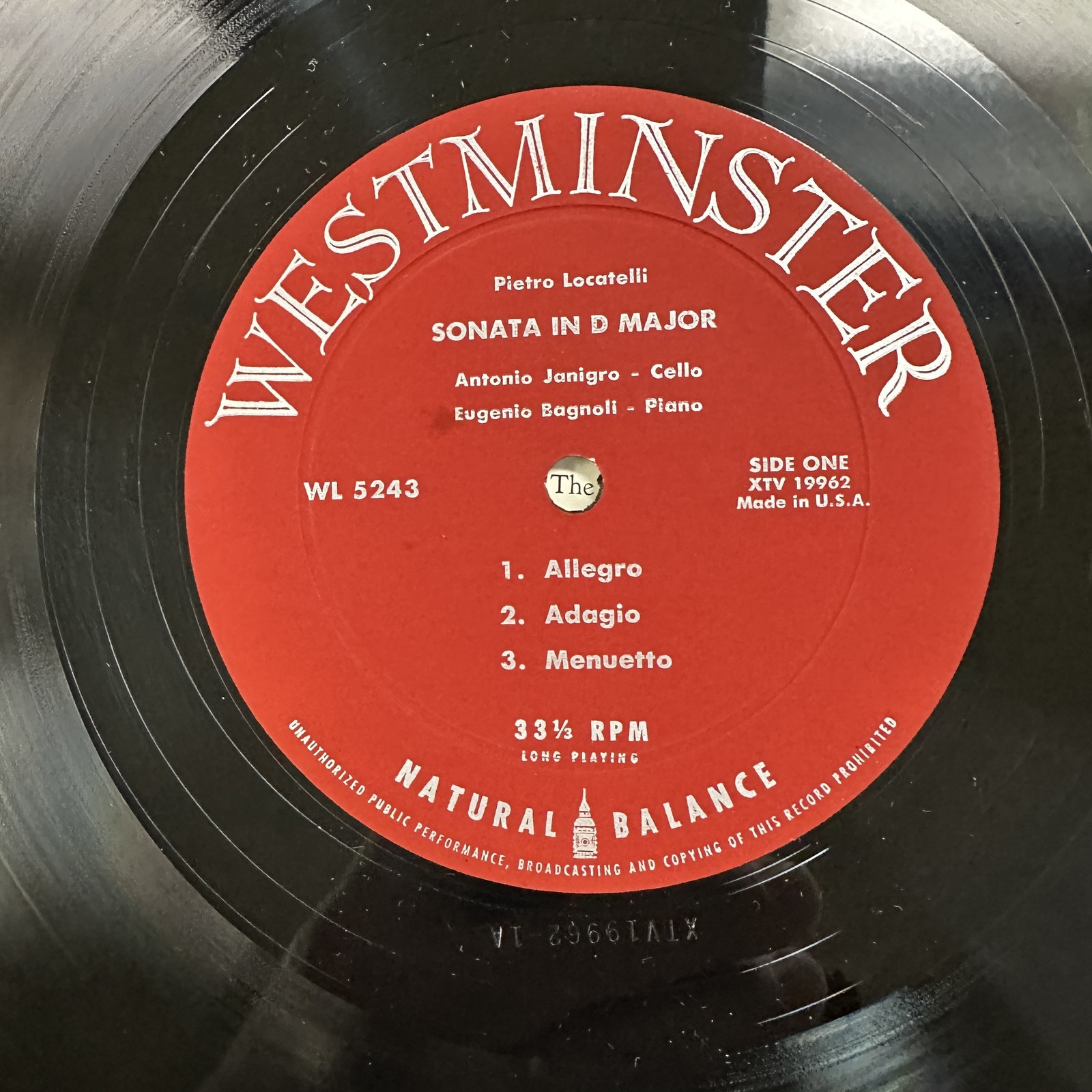 Sonate In D Major LP Vinyl Record Locatelli | Janigro Westminster WL 5243