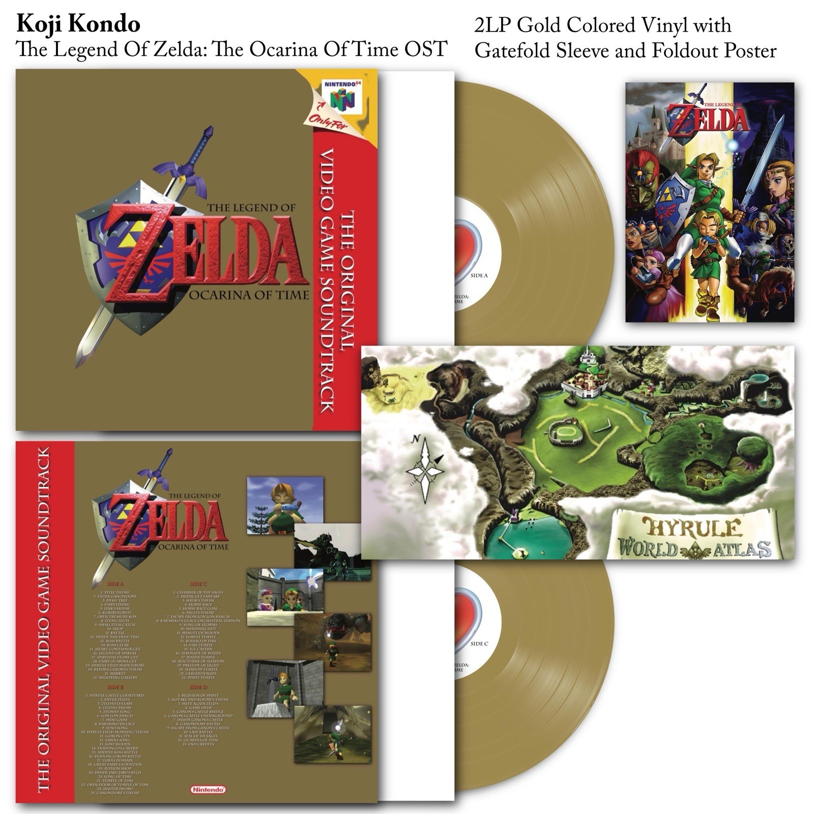 Zelda Ocarina Of Time Video Game Soundtrack (2LP/GOLD) + Poster