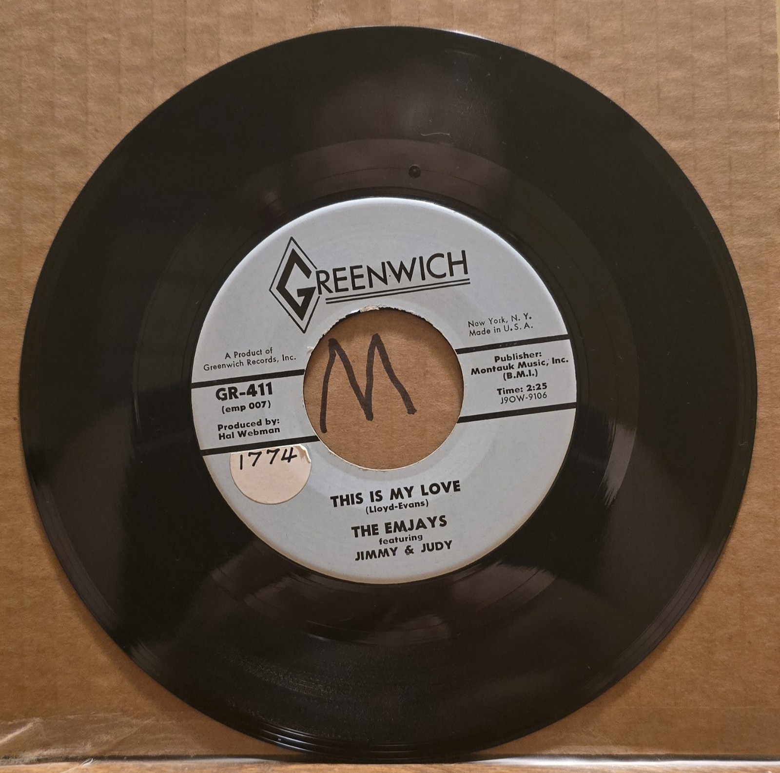 The Emjays: This Is My Love / Waitin’ – VG | 1958 Doo Wop 45rpm 7″