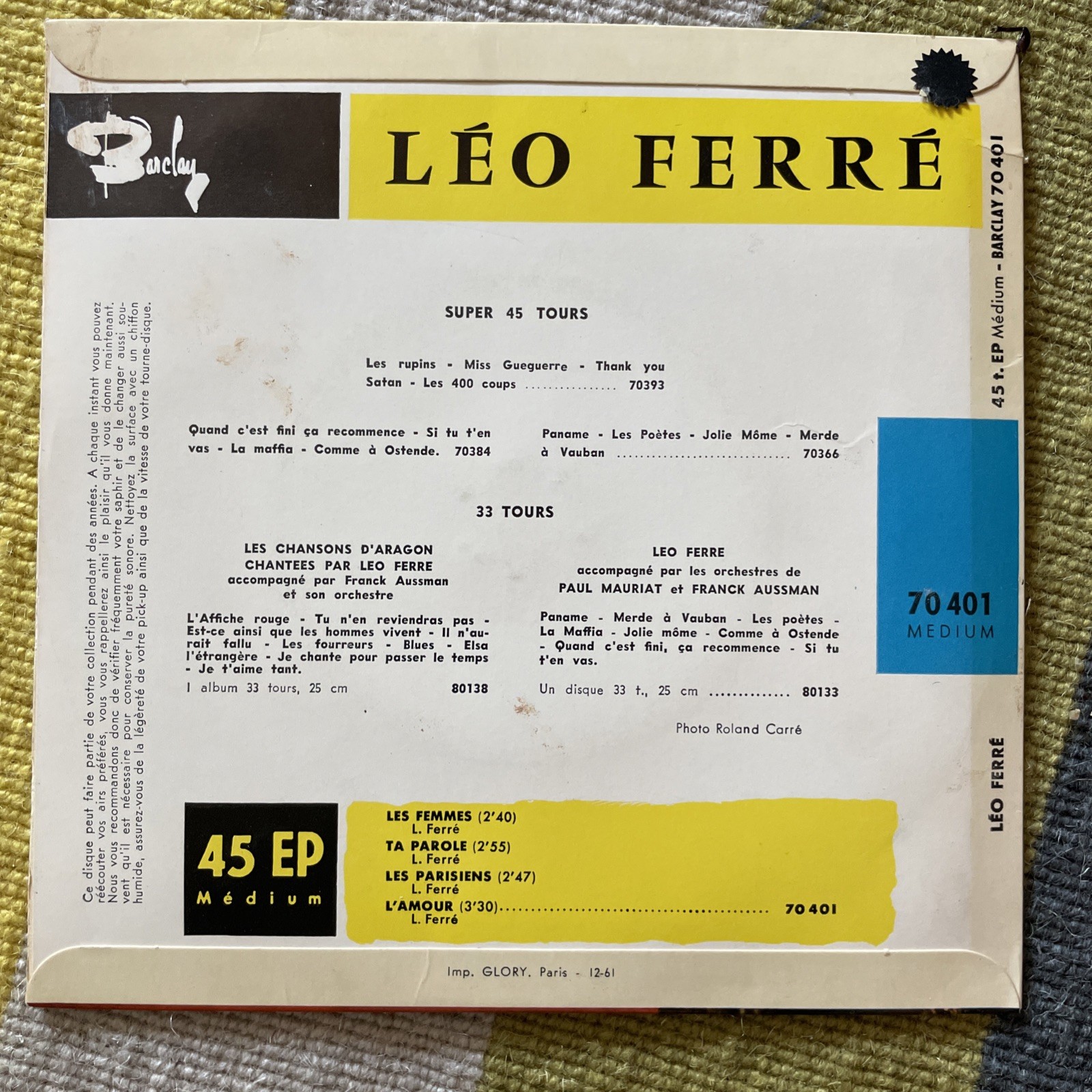 Lot of 6 French 45 Rpm EPs Vintage 1960’s Chansons VG+/VG+ Rare Vinyl France