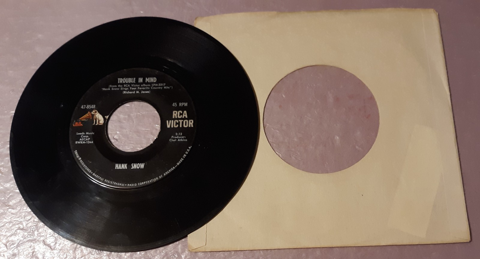 Hank Snow Trouble In Mind/In The Misty Moonlight by RCA 7″ Vinyl Record 45rpm