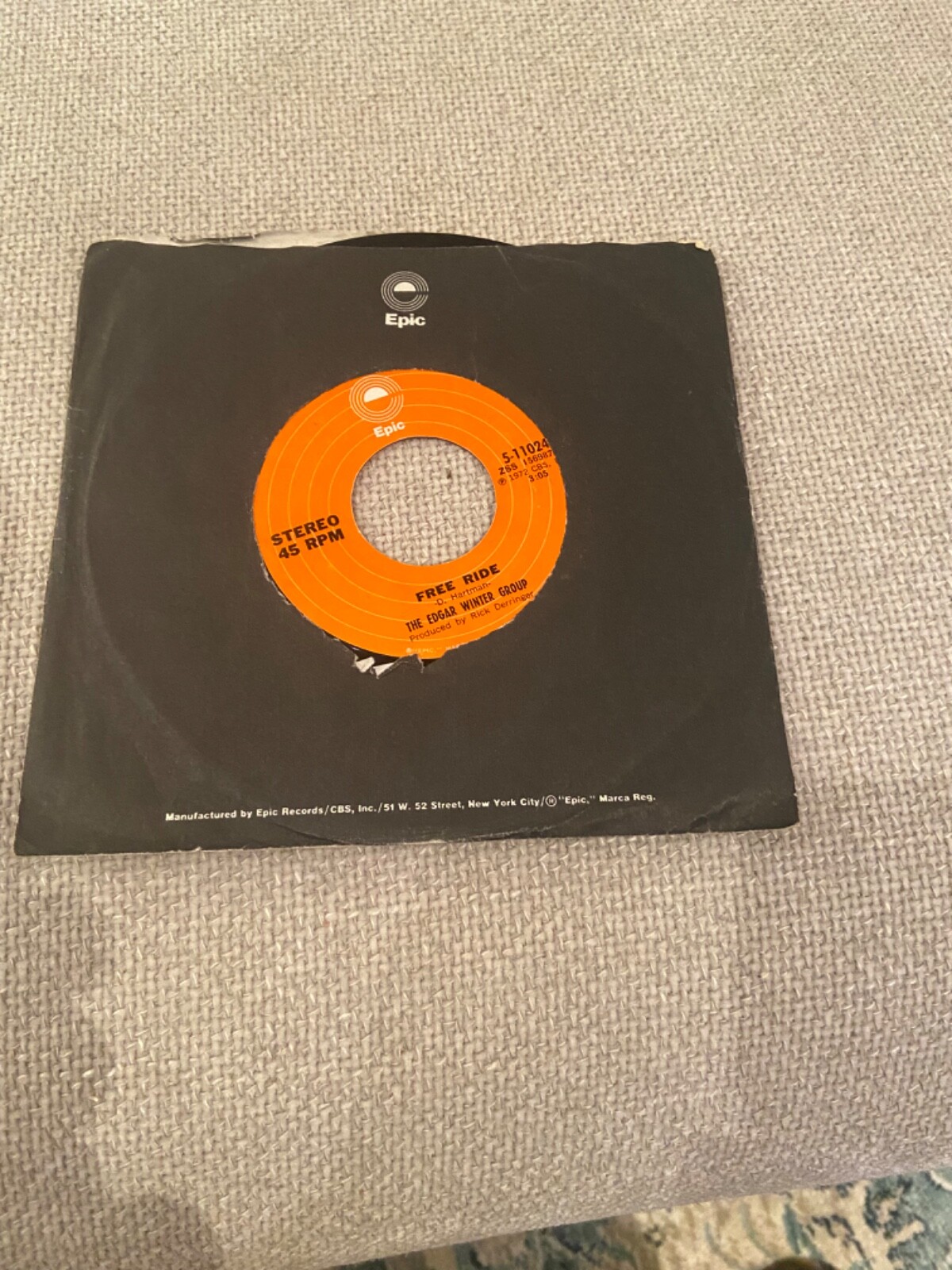 Edgar Winter Group Free Ride/ When It Comes 7″ Epic 5-11024 Stereo Dan Hartman