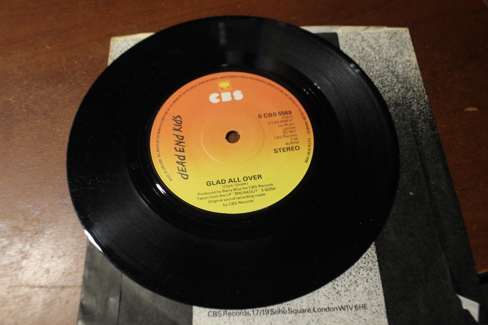 DEAD END KIDS LAST NIGHT IN CHINA TOWN / GLAD ALL OVER IMPORT 45 RPM RECORD