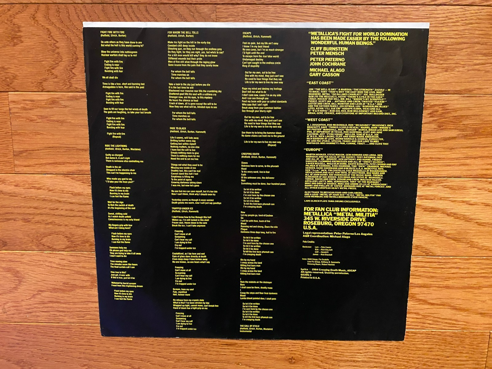 Metallica – Ride the Lightning LP Elektra 1984 Pressing w/ Inner Masterdisk