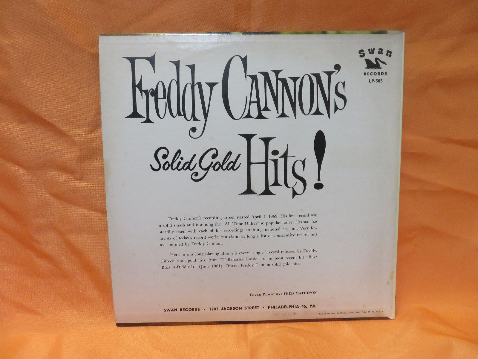 Freddy Cannon Solid Gold Hits–Record LP Vinyl–1961–Swan–LP-505–Greatest