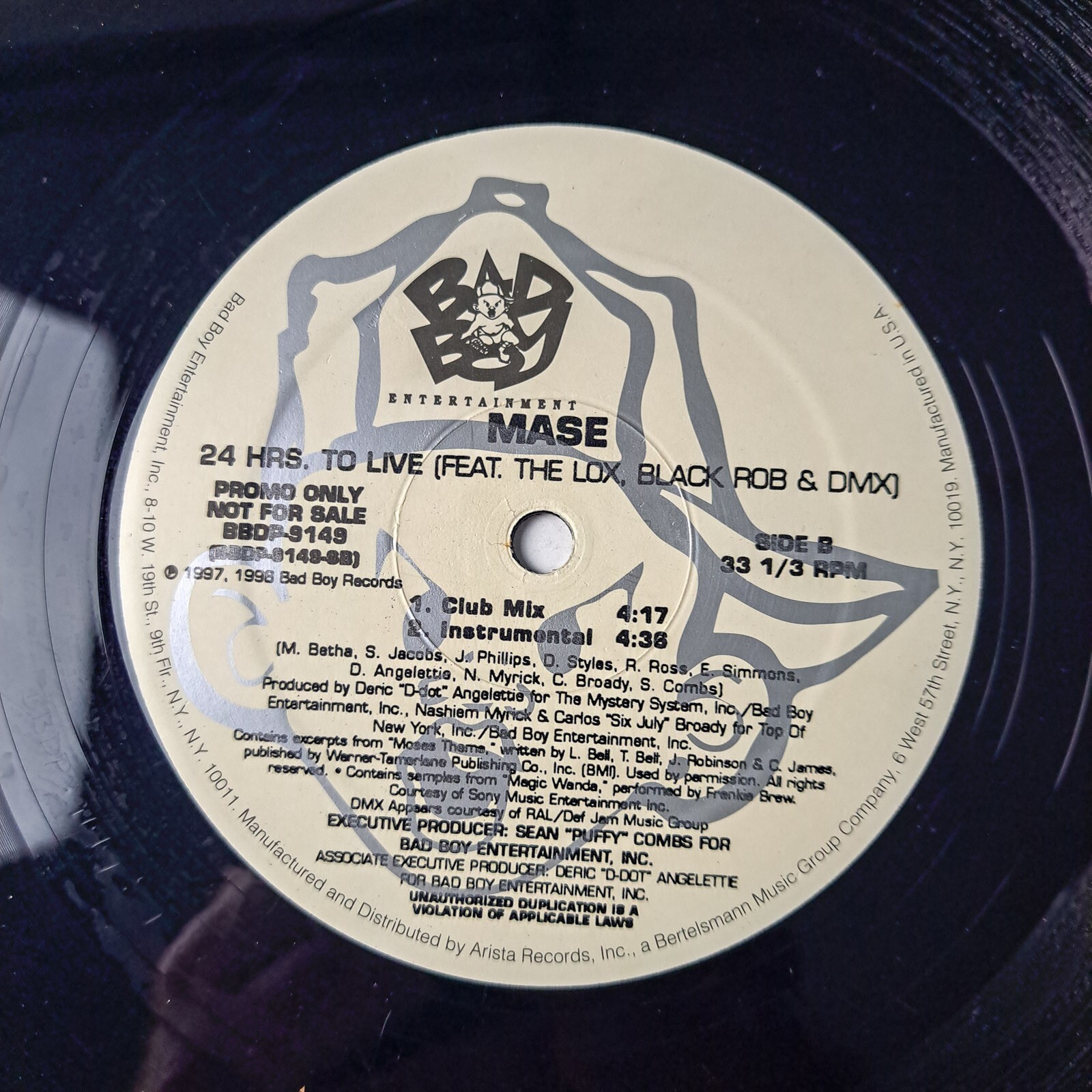 Vinyl Record Promo Mase – 24 Hours To Live 1998 Bad Boy Entertainment No Cover