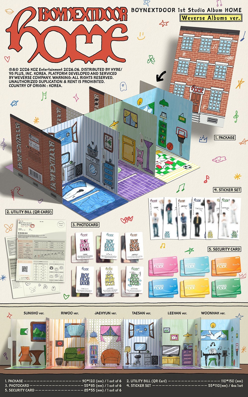 BOYNEXTDOOR HOME 1st Studio Album WEVERSE RANDOM Ver/QR+PhotoCard+6 Sticker+GIFT