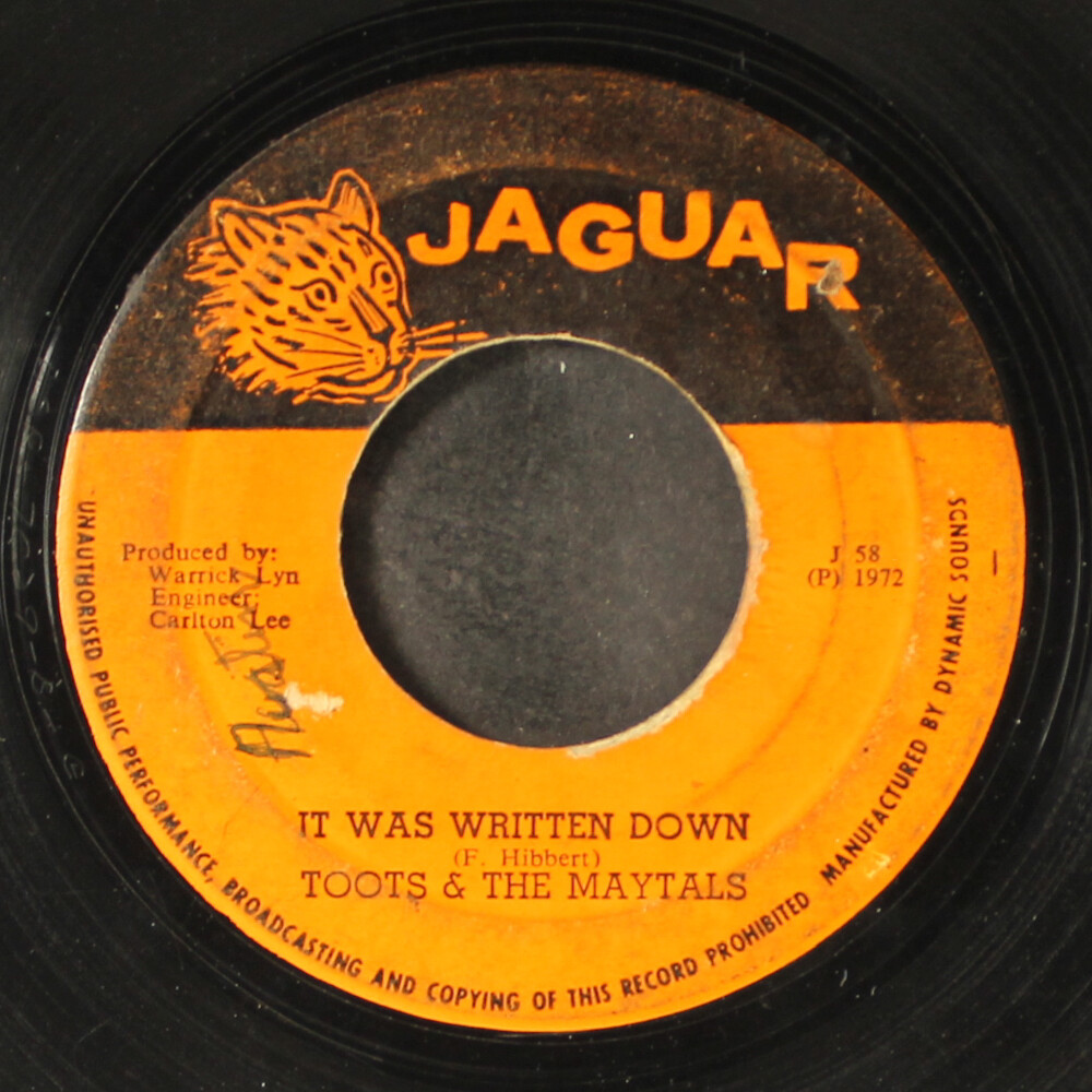TOOTS & MAYTALS: it was written down / daddy JAGUAR 7″ Single 45 RPM Jamaica