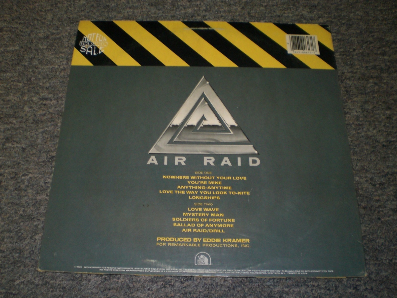 Air Raid~Self Titled LP~Eddie Kramer~PROMO Copy~1981 20th Century Fox Records