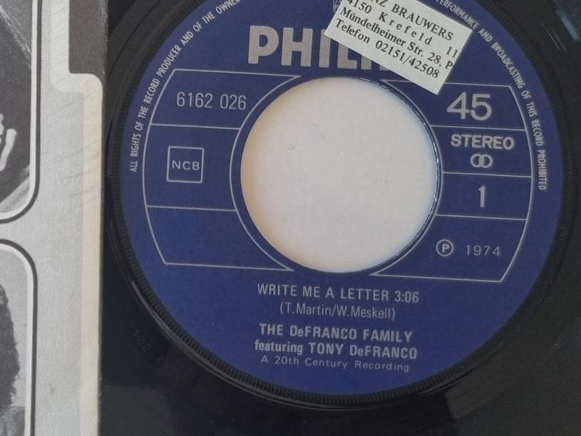 The Defranco Family Featuring Tony Defranco – Write Me a Letter 7” Vinyl