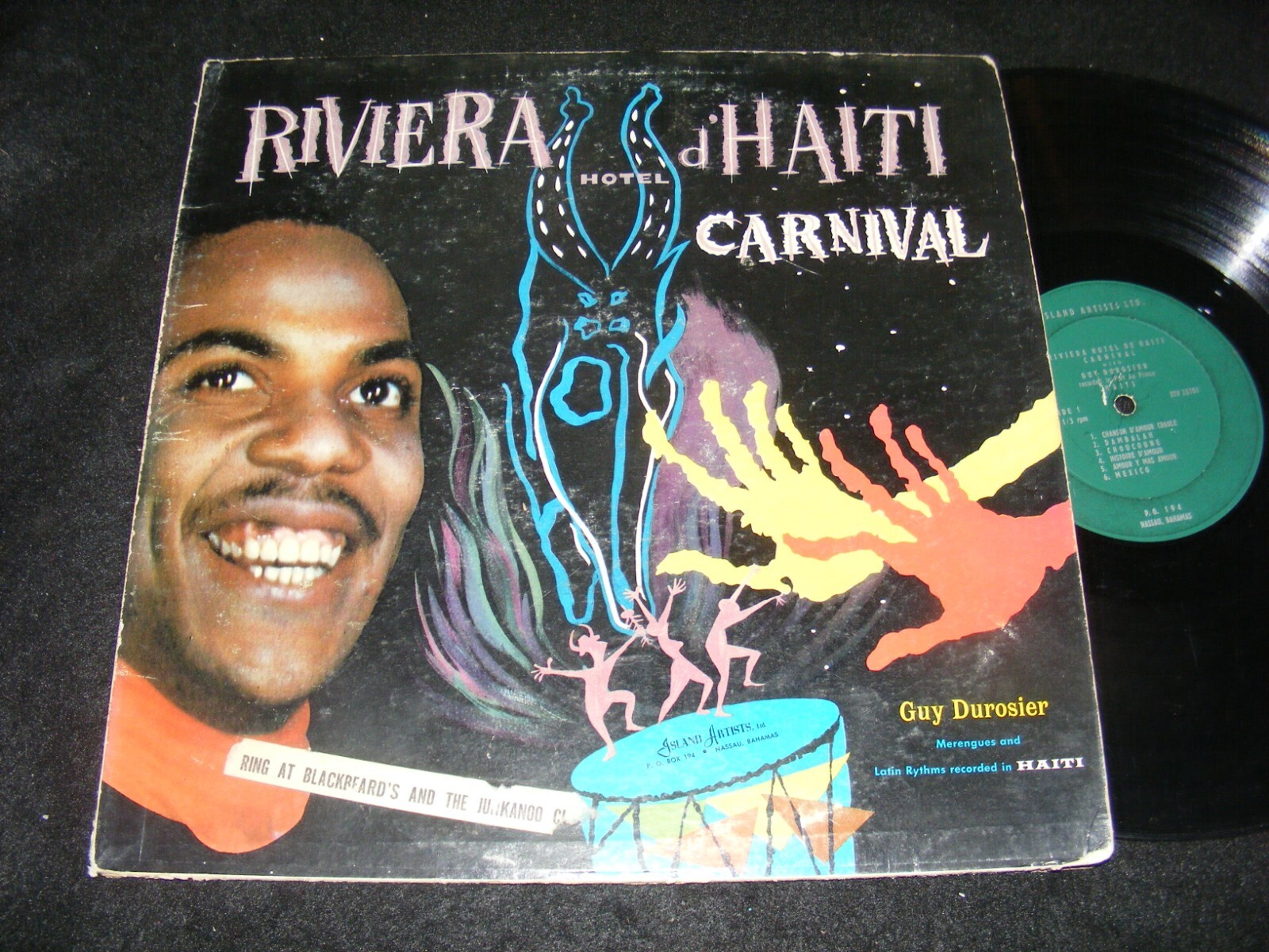 HAITI Souvenir LP GUY DUROSIER 1957 RIVIERA Hotel CARNIVAL Wild Cover ISLAND Lbl