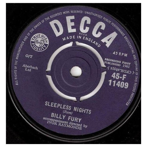 Billy Fury – I’d Never Find Another You / Sleepless Nights