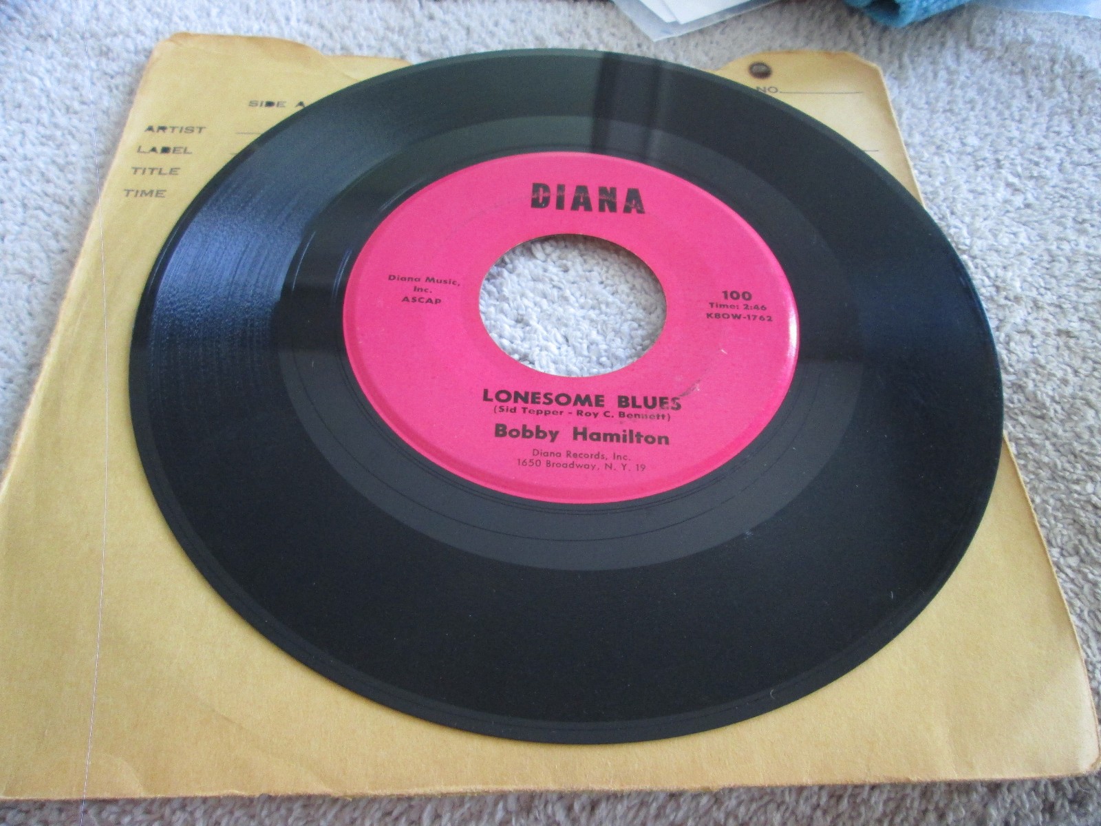 BOBBY HAMILTON- uh-huh, baby / lonesome blues -Diana 45-HEAR