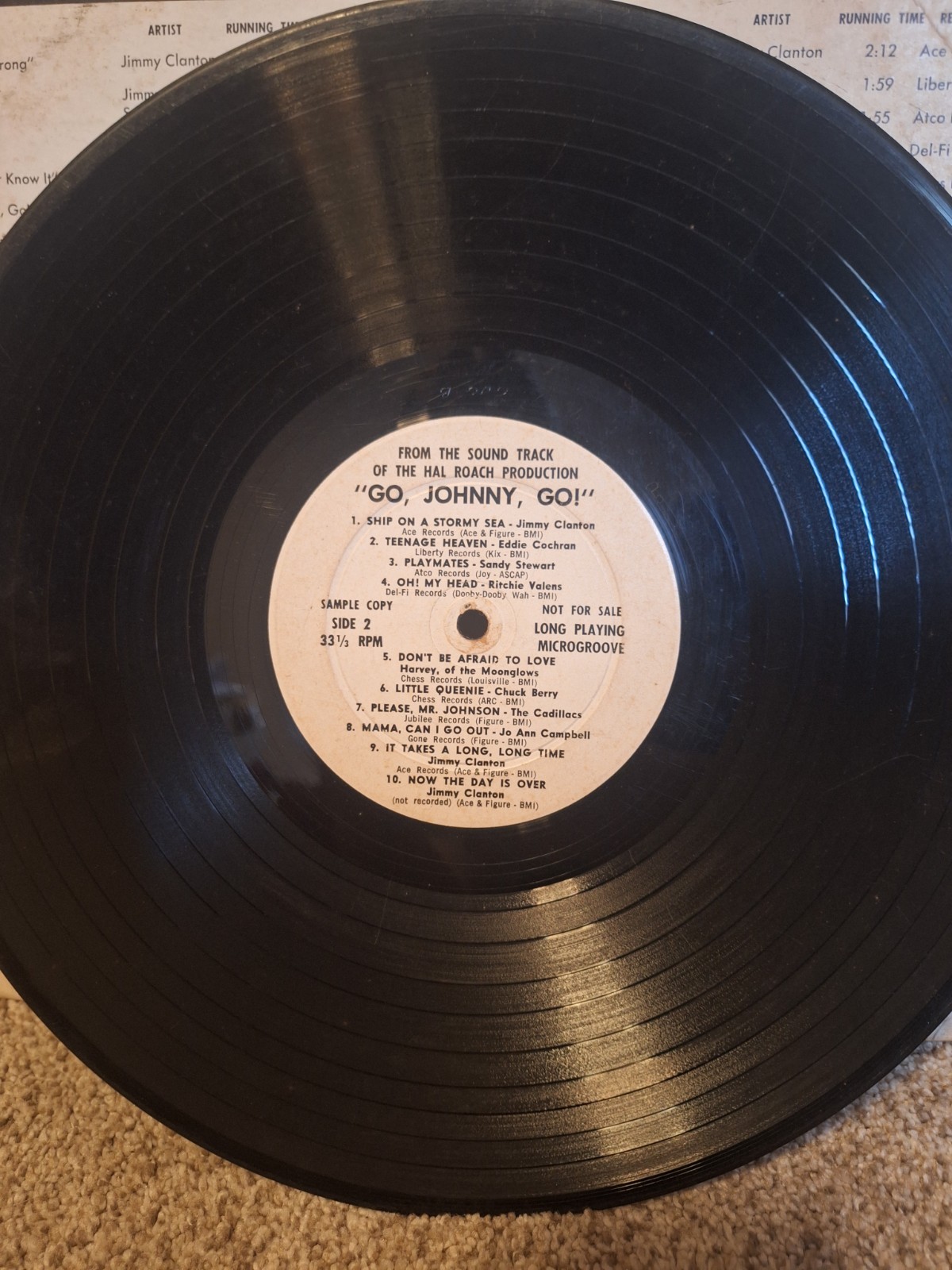 Go, Johnny, Go! Soundtrack LP PROMO Sample Copy Not For Sale Chuck Berry Ritchie