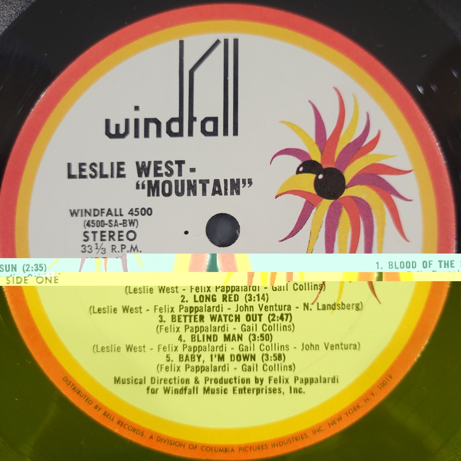 Leslie West – Mountain Vinyl LP – 1969 – Windfall Records WINDFALL 4500