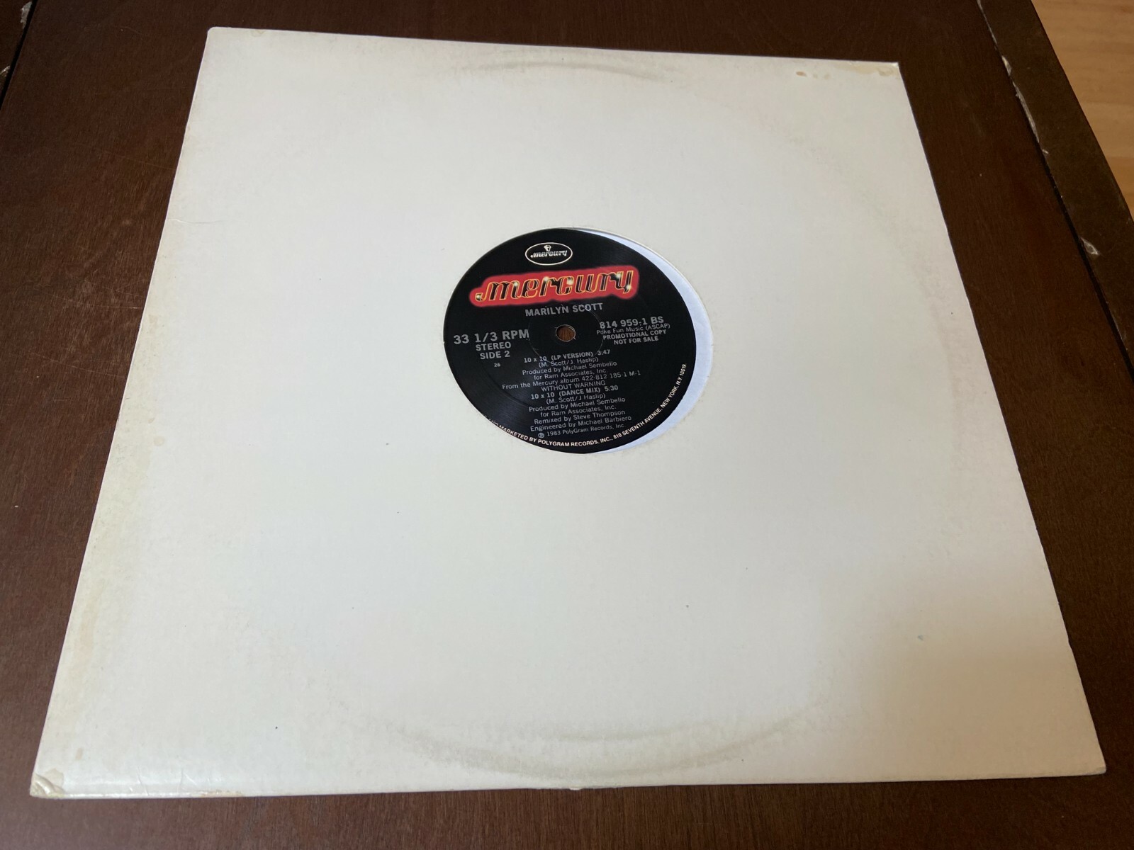 Marilyn Scott~10 X 10~EX~12″ SINGLE~PROMO~Mercury~Electro Synth Pop DJ~FAST SHIP