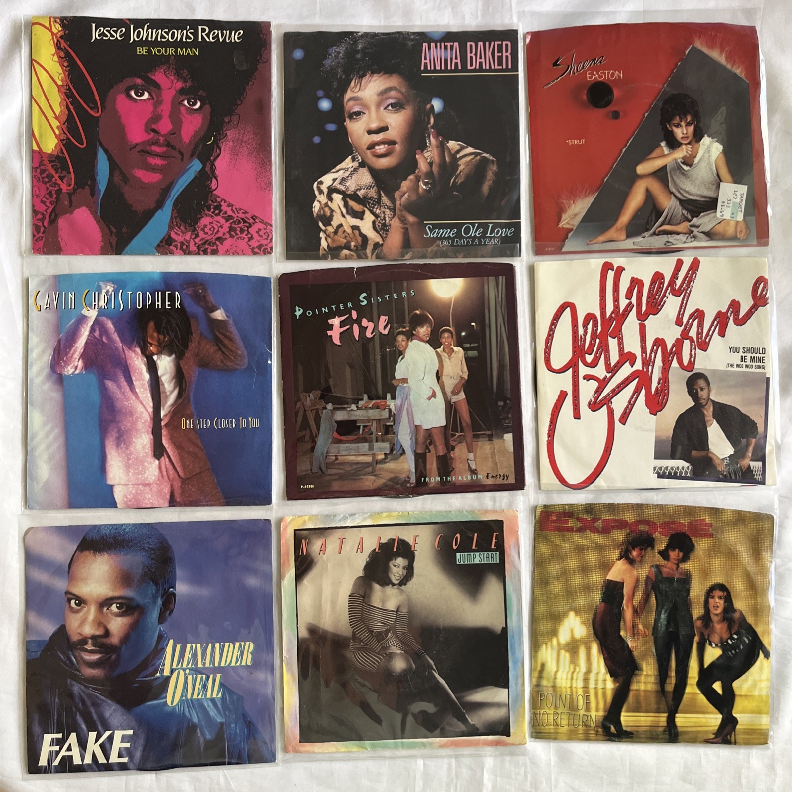 80’s Pop, R&B Vinyl 45rpm Singles w/Pic Sleeves Anita Baker, Pointer Sisters 4