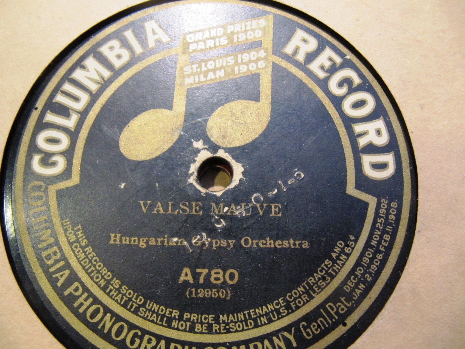 1908 Hungarian Gypsy Orch Radics Béla Intermezzo/ Valse Mauve COLUMBIA A780