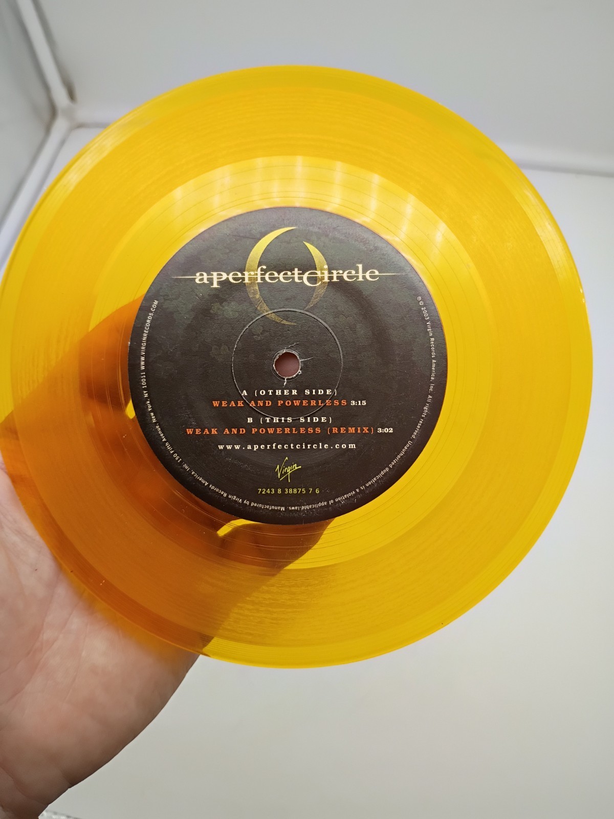 A PERFECT CIRCLE Weak And Powerless 7” 45 Orange Vinyl Record EP Single
