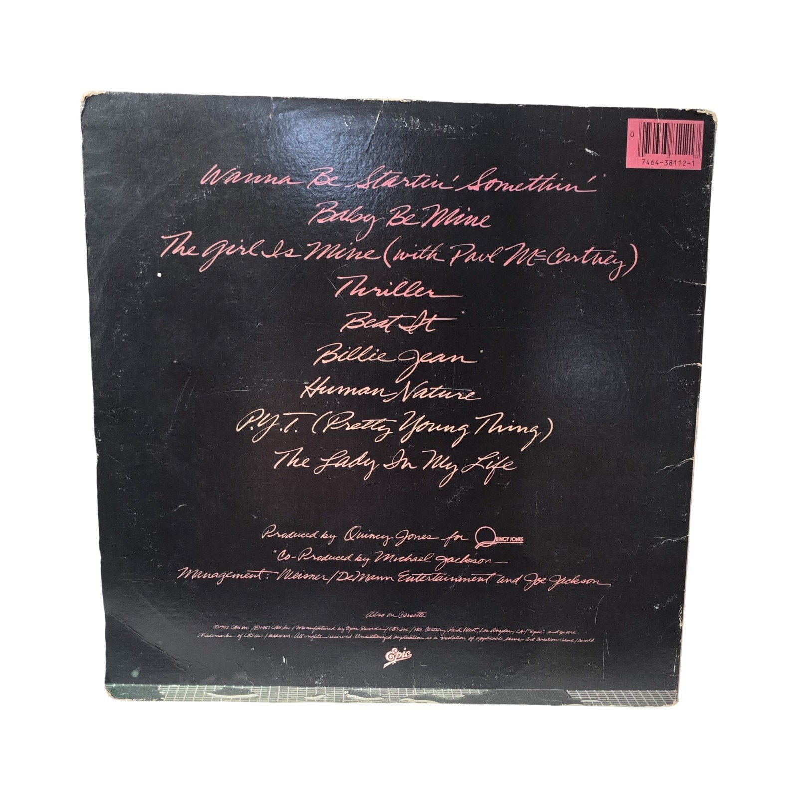 Michael Jackson Thriller (1982) Epic, QE38112 Vinyl Record