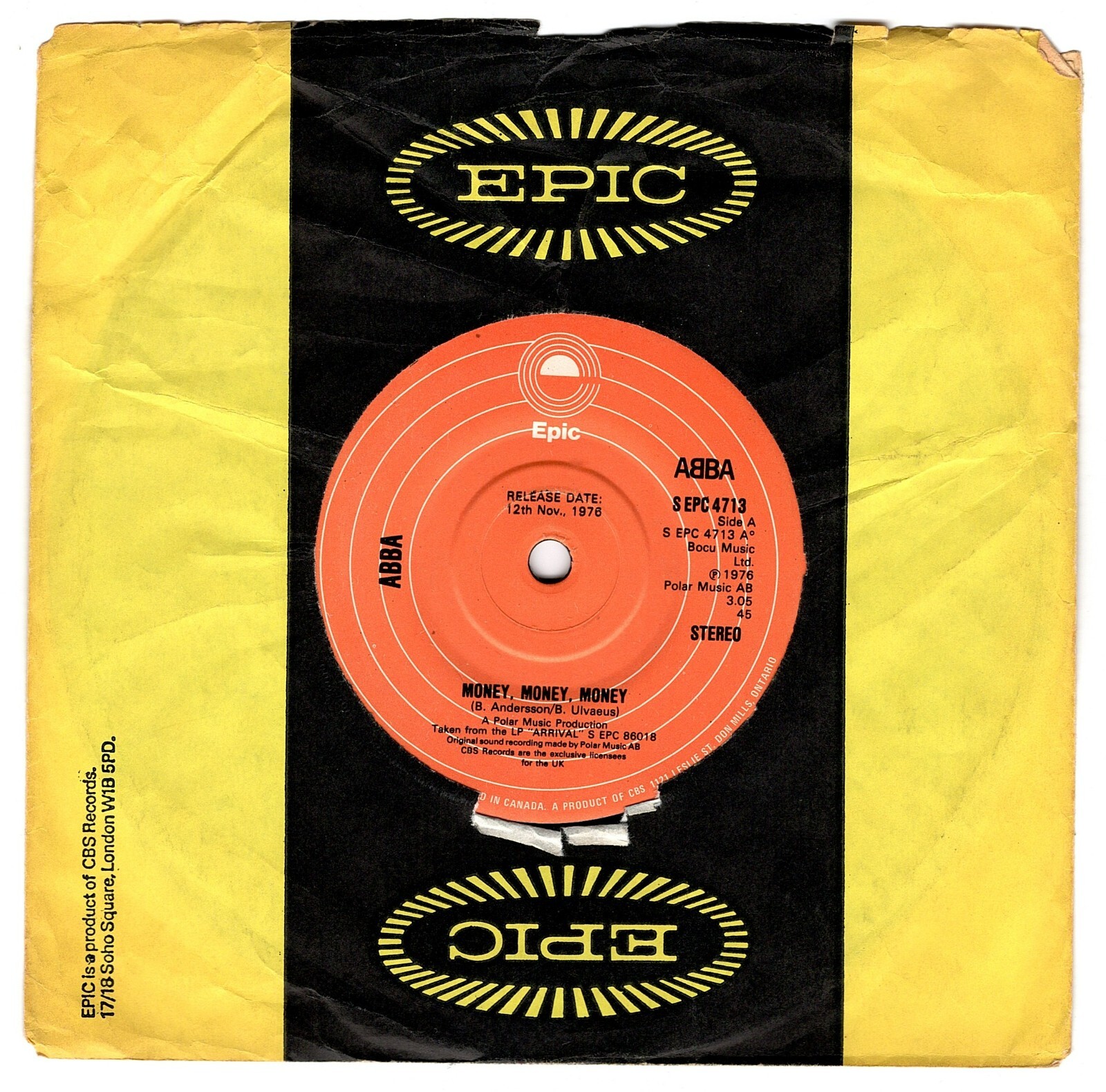 ABBA – ‘Money, Money, Money’ 45rpm EPIC 7″ DEMO / PROMO – Rare 1976 – EX/G