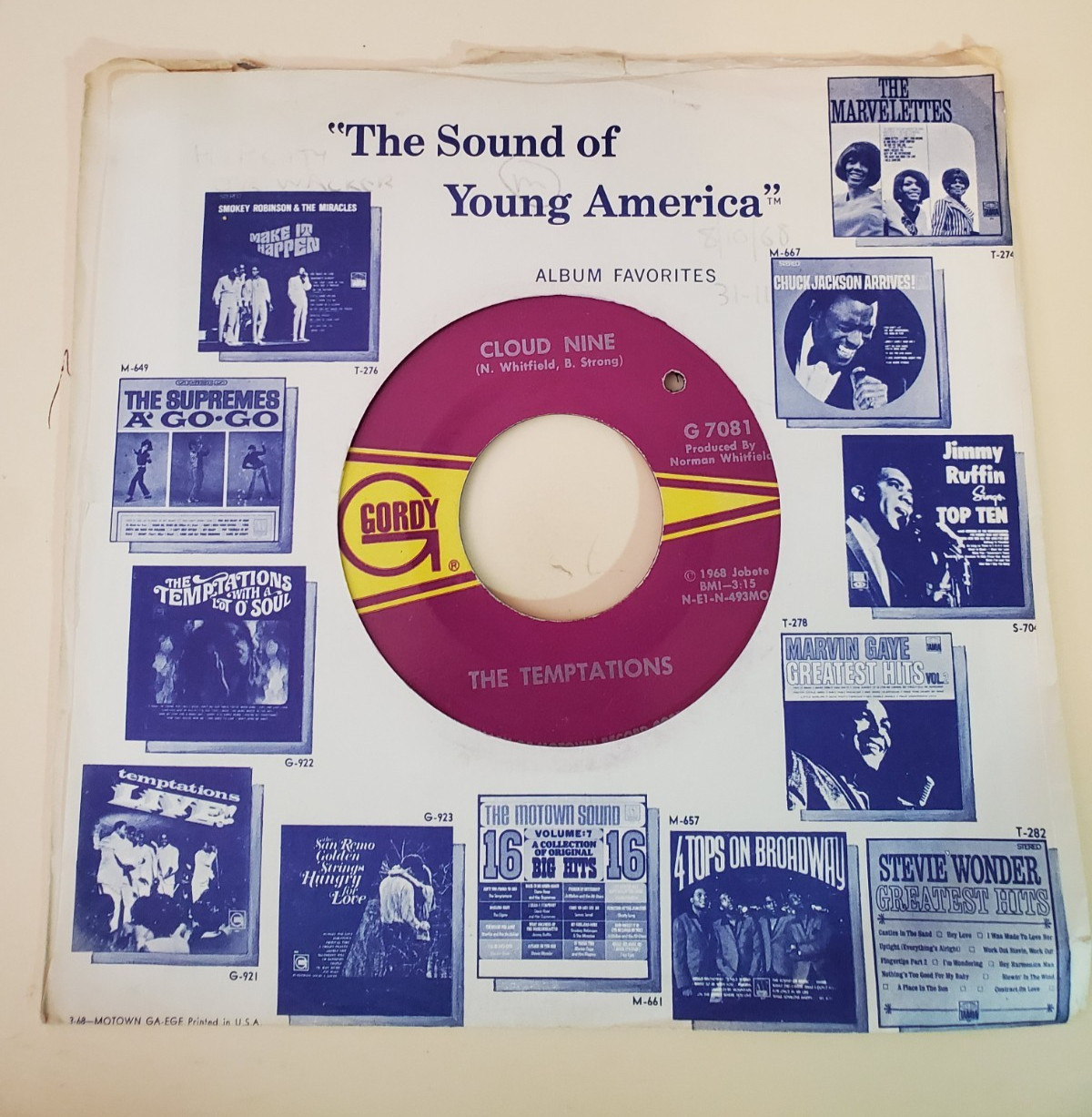 Temptations CLOUD NINE (SOUL 45) #7063 PLAYS VG+ TO VG++