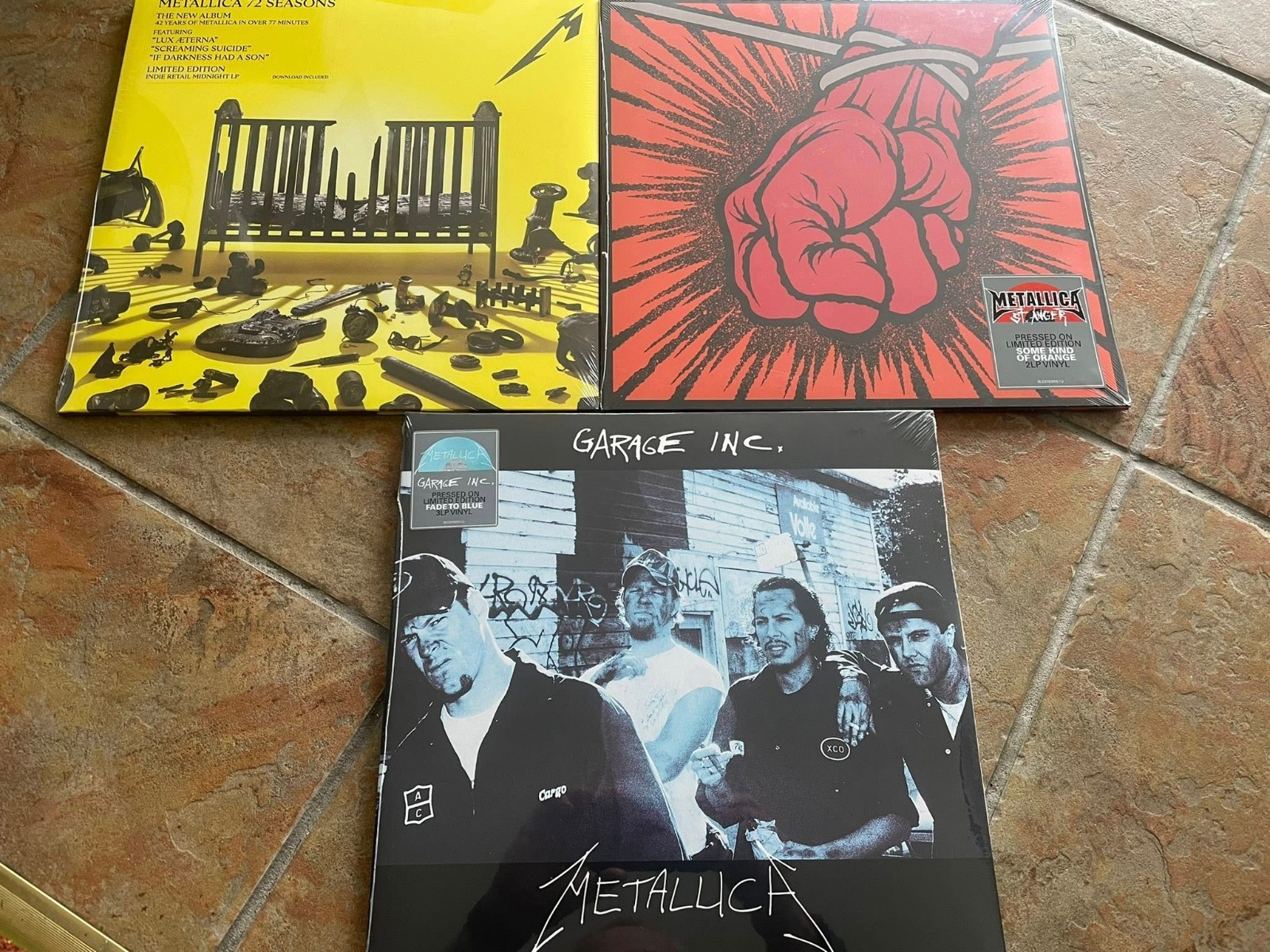 Metallica 3 x Coloured Vinyl LP Bundle 72 Seasons, Garage Inc & St Anger Sealed