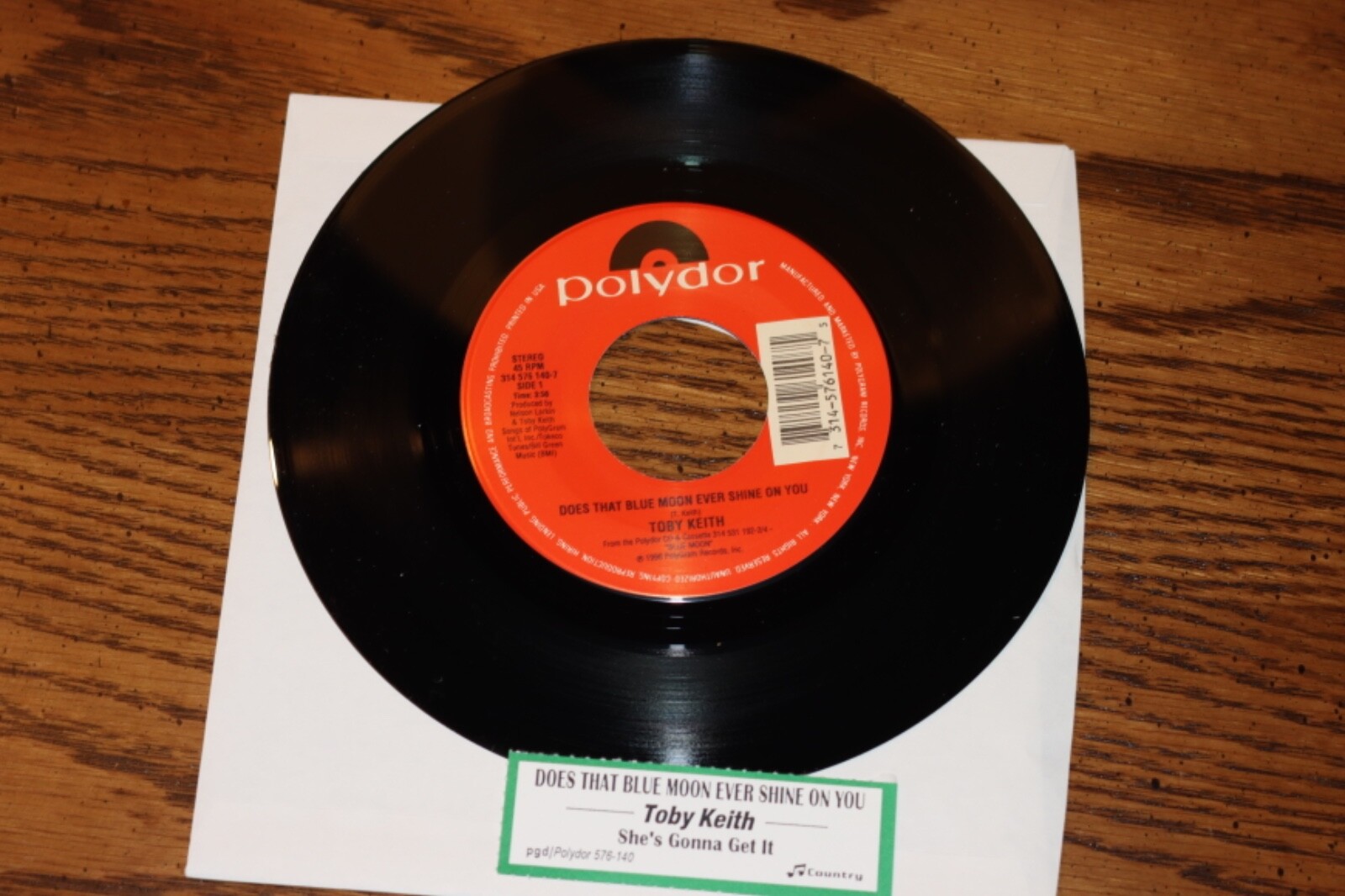 NEW VINYL 45 TOBY KEITH DOES THAT BLUE MOON EVER SHINE ITS LIGHT NEW UNPLAYED