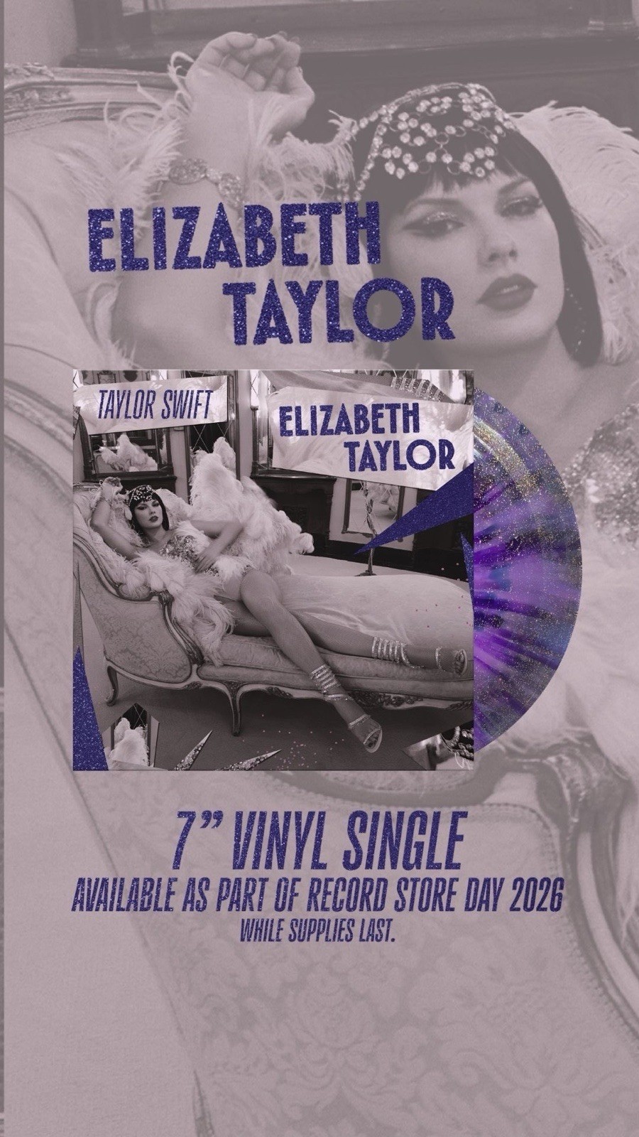 Taylor Swift | “Elizabeth Taylor” — Violet Glitter RSD Vinyl — Sealed!