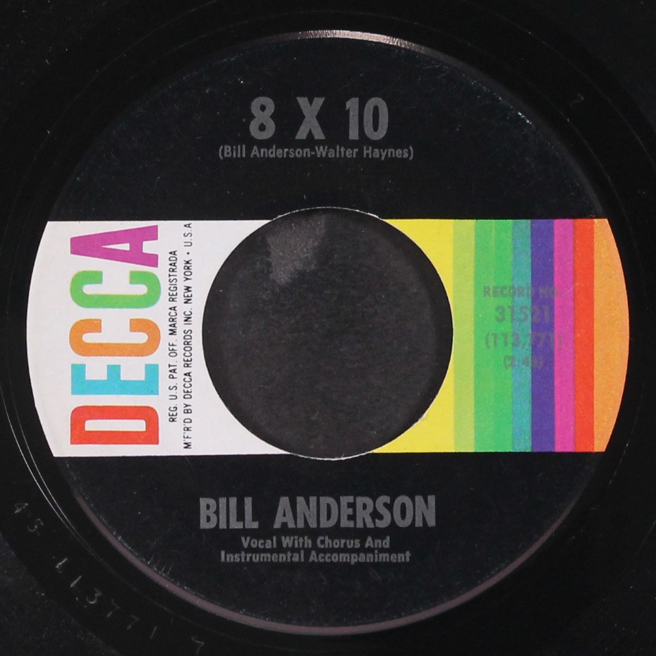 BILL ANDERSON: 8 x 10 DECCA 7″ Single 45 RPM