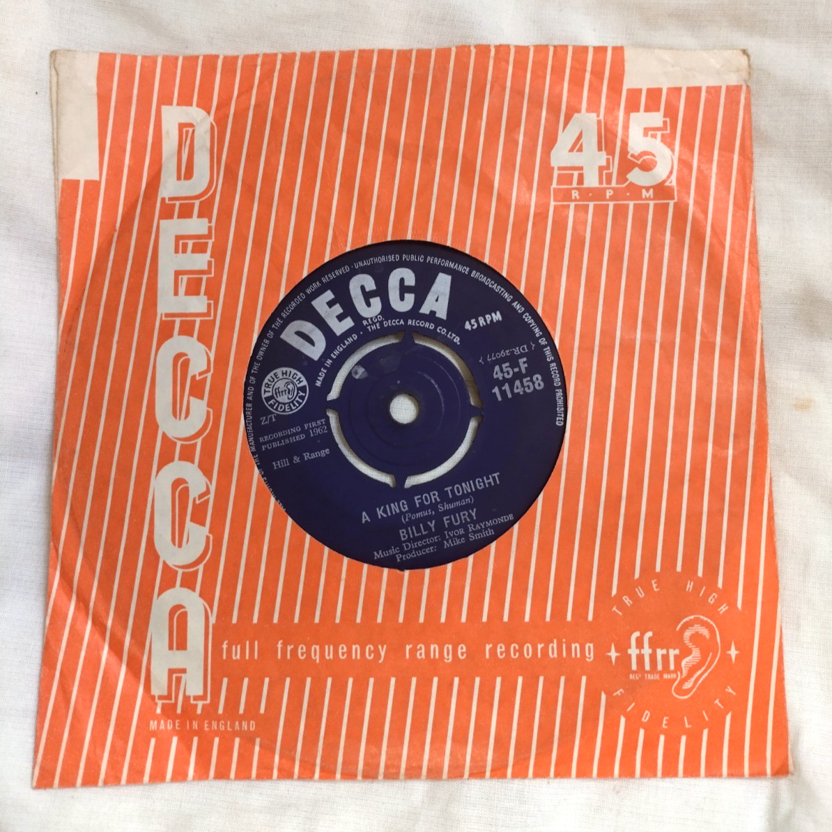 BILLY FURY A King For Tonight / Last Night Was Made For Love UK Decca 7″ vinyl