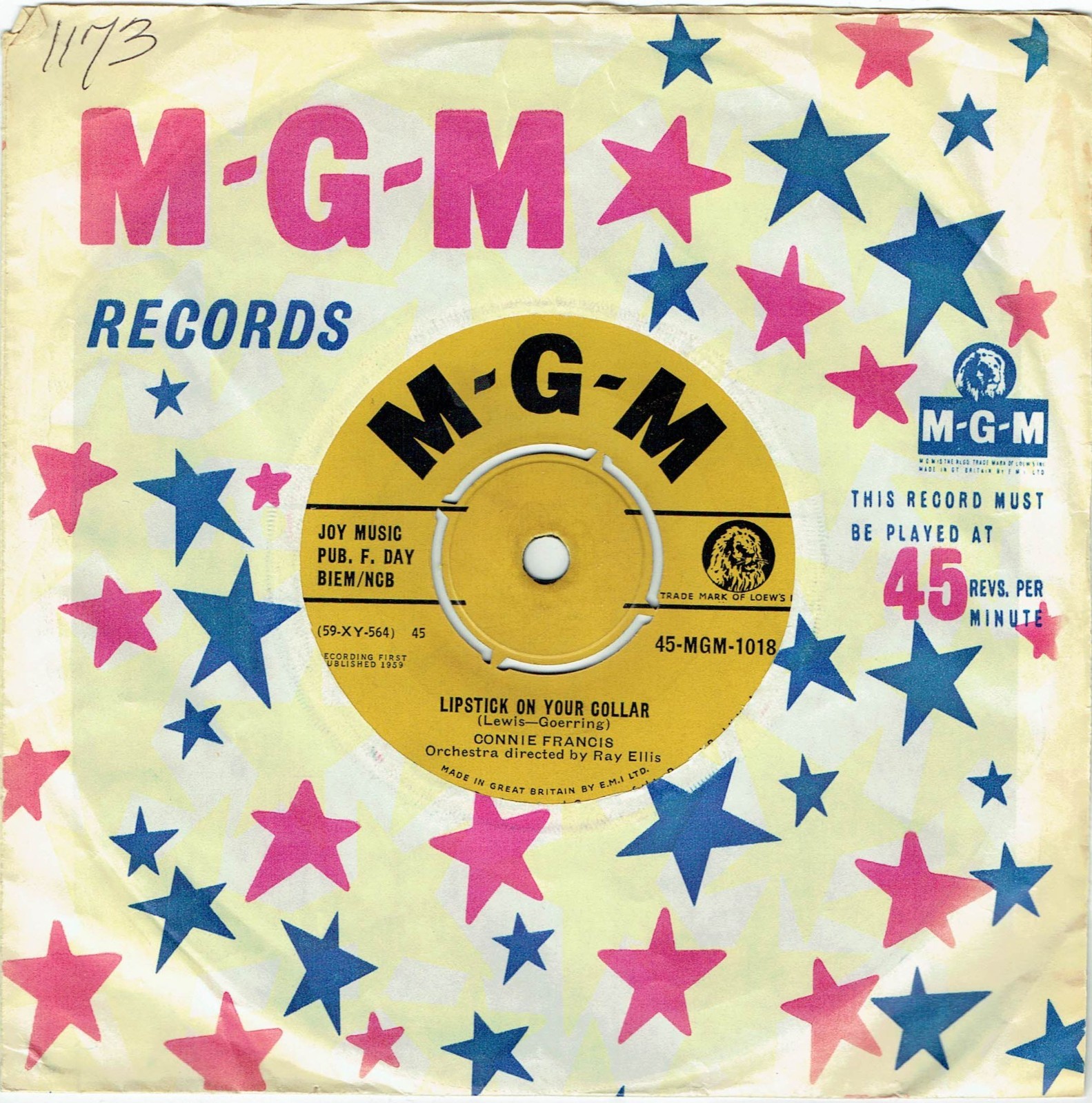 Connie Francis – Lipstick On Your Collar/Frankie MGM1018 VG+ Hear It!
