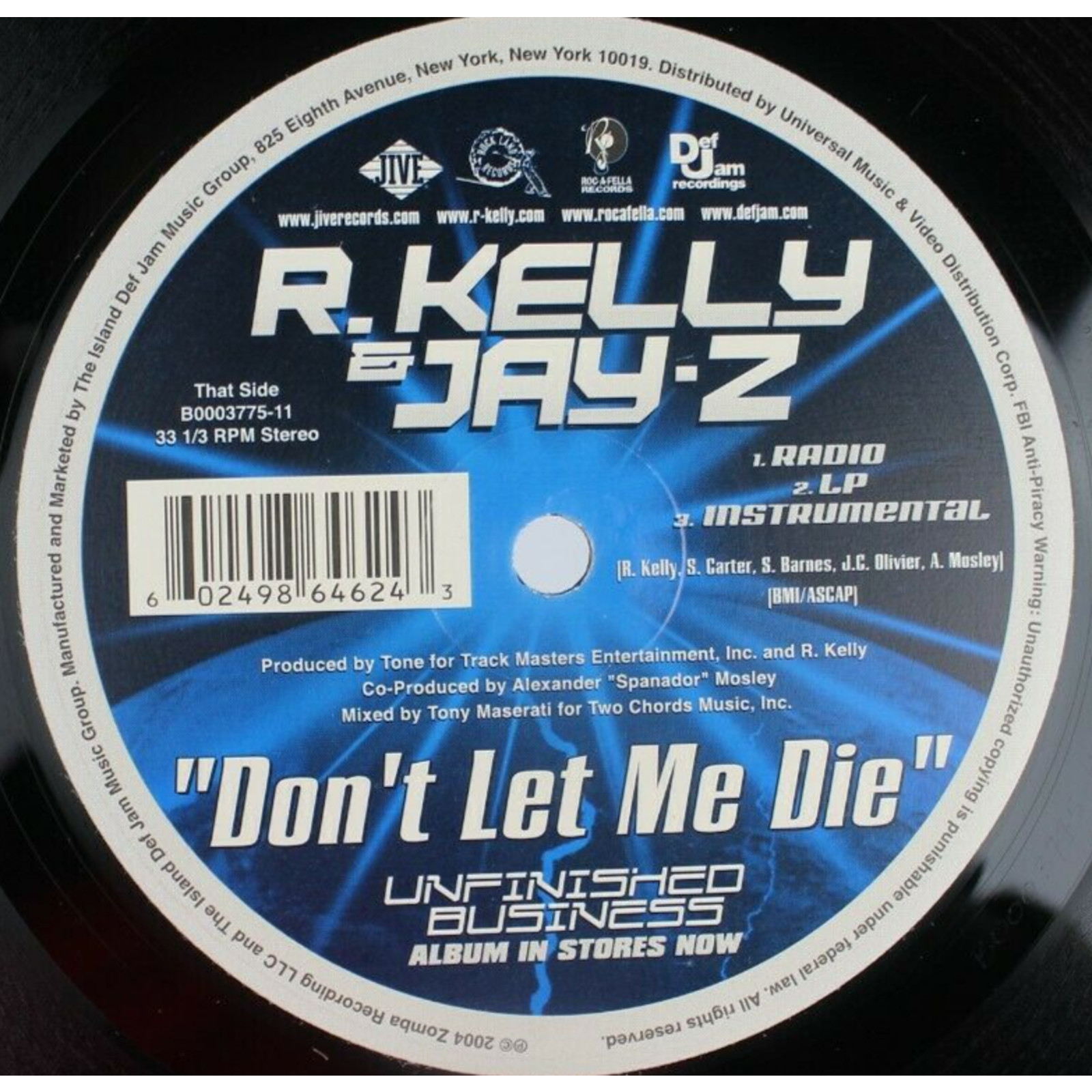R KELLY & JAY Z BIG CHIPS / DON’T LET ME 12″ VINYL INSTRUMENTAL *QUICK SHIP*