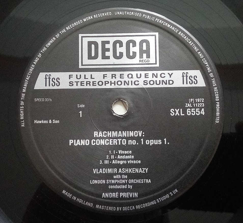 DECCA SXL 6554 – Rachmaninou Piano Concertos 1 and 2 Ashkenazy Previn 1972 NM