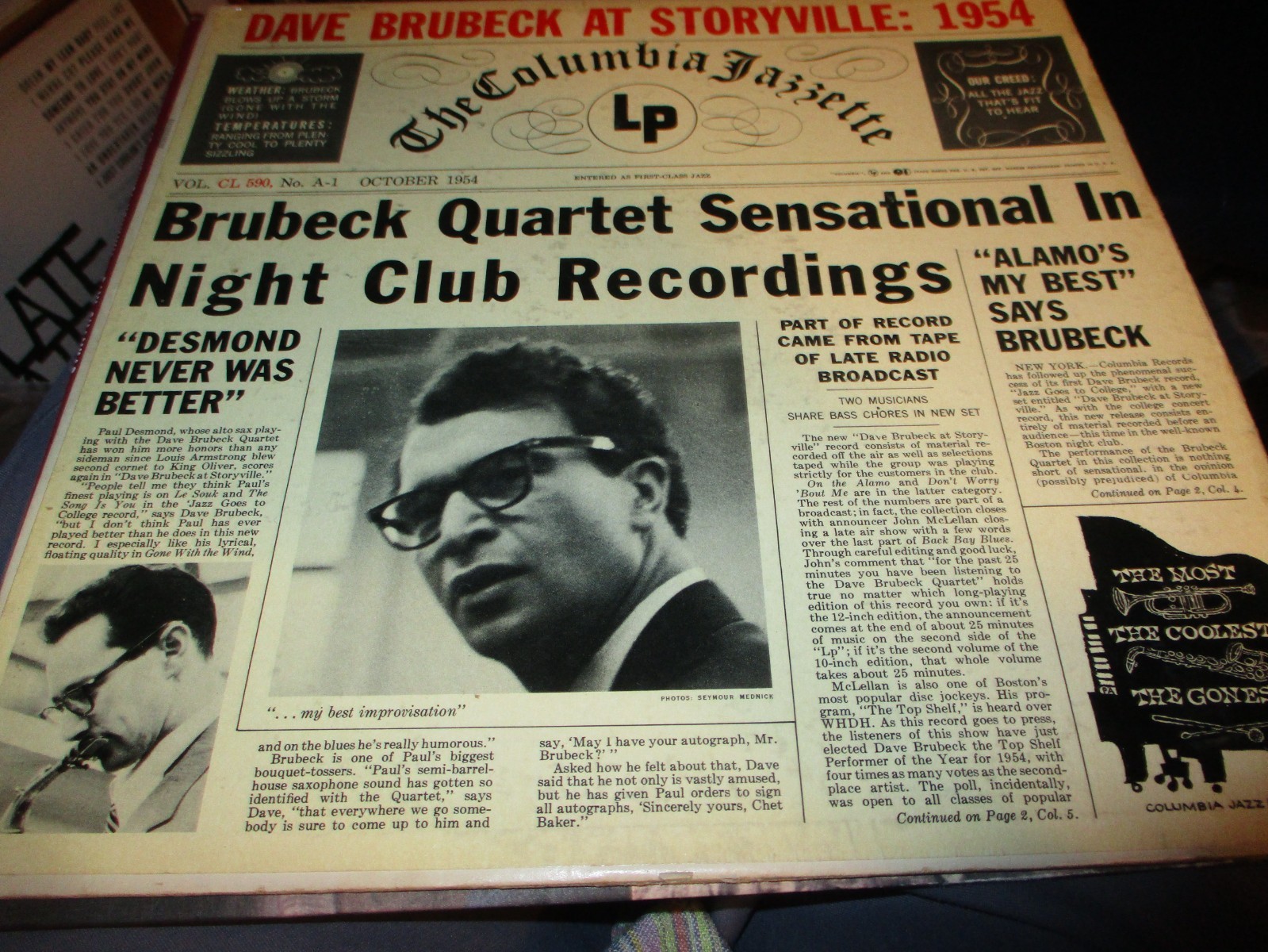 1954 DAVE BRUBECK At Storyville 1954 US Mono LP Columbia 6 Eye CL 590 DG VG-/VG