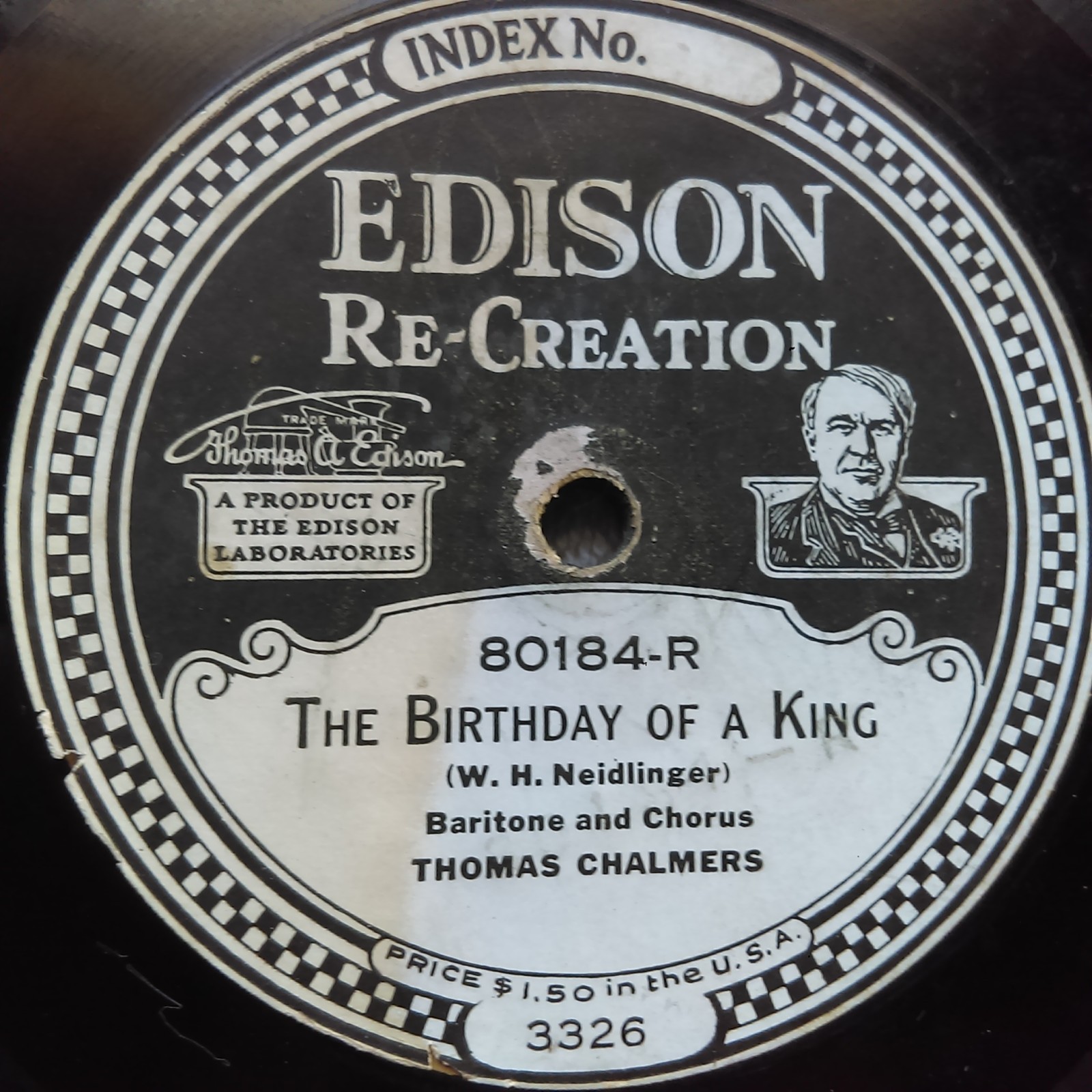 Edison Disc 80184, Metro Quartet, Bells for Christmas, Chalmers, Birthday King V