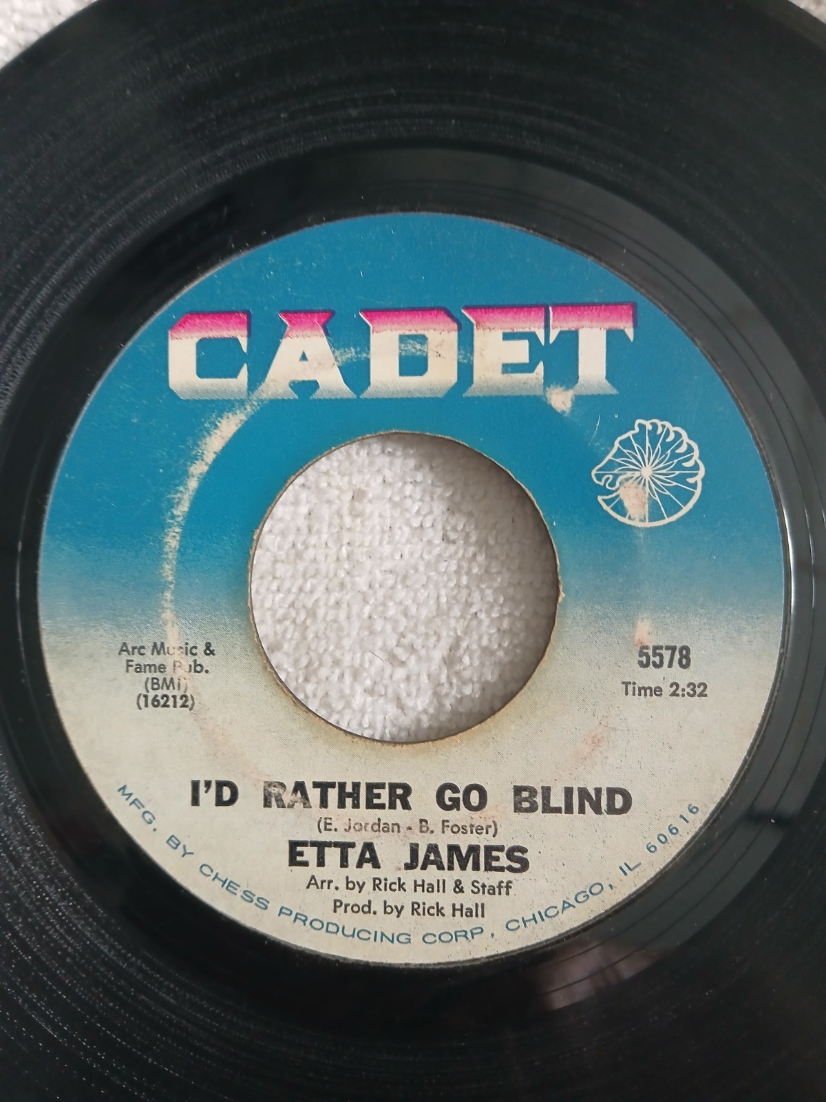 Rare: Etta James “I’d Rather Go Blind/Tell Mama” EXCELLENT An 8.7 Cadet 45 #5578
