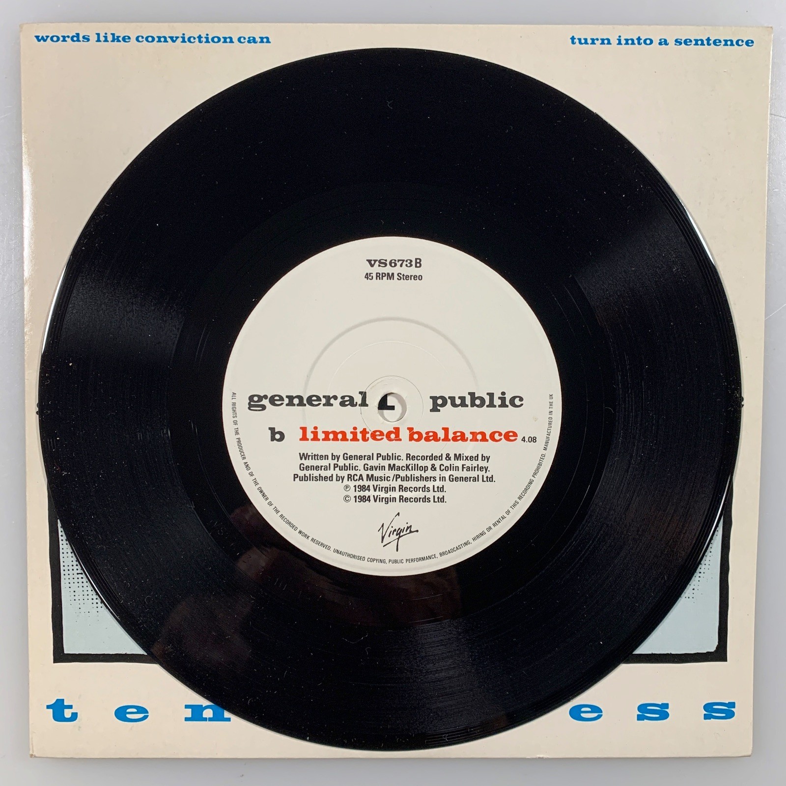GENERAL PUBLIC : Limited Balance / Tenderness 7” 45 NOS Clash English Beat Punk
