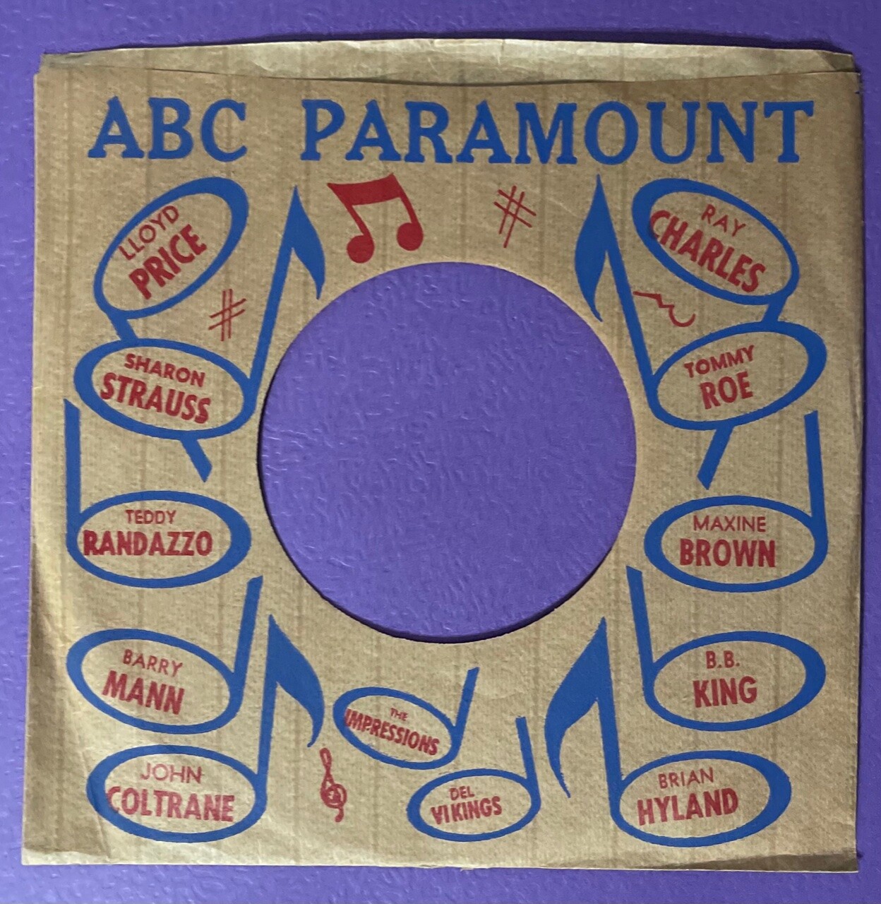 ABC PARAMOUNT ORIGINAL 45 RPM COMPANY RECORD PAPER SLEEVE *ONLY* AS SHOWN