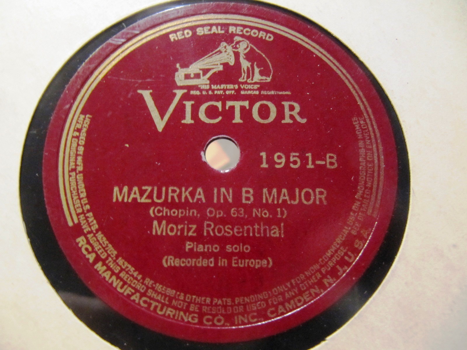 1936 MORIZ ROSENTHAL Piano CHOPIN Mazurka in D Major/ in B Major Victor 1951