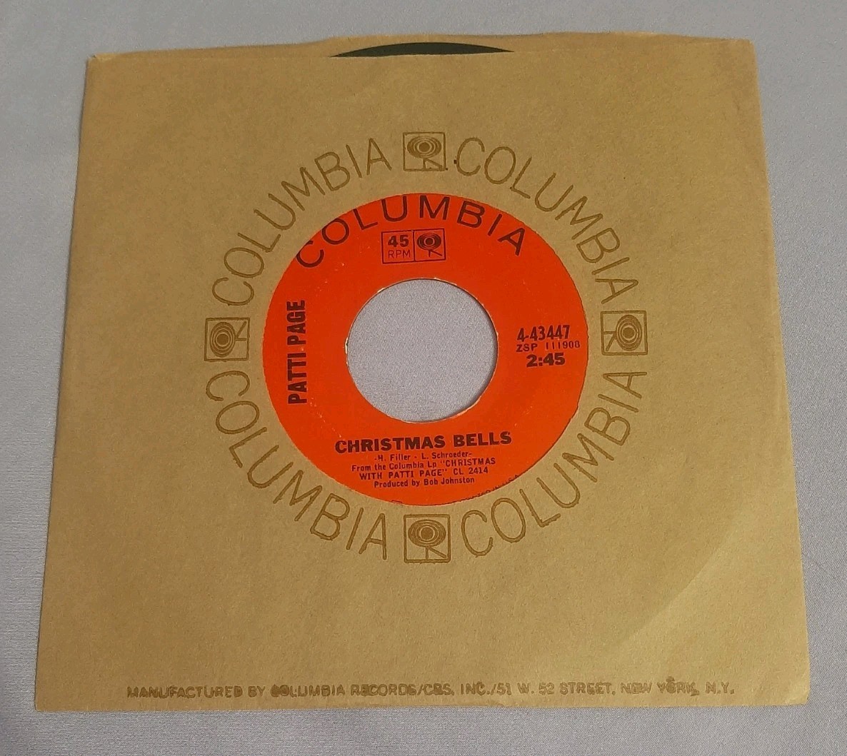 Patti Page 45 Happy Birthday, Jesus / Christmas Bells Columbia 4-43447 ex