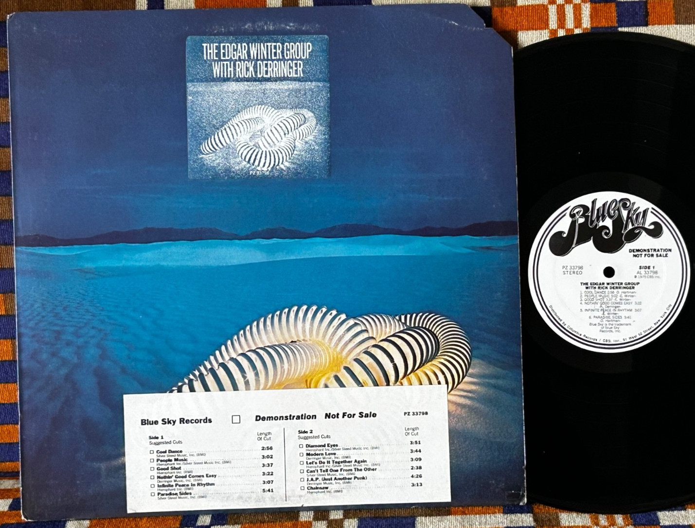 EDGAR WINTER GROUP w RICK DERRINGER s/t 1975 BLUE SKY Rock PROMO LP Timing Strip